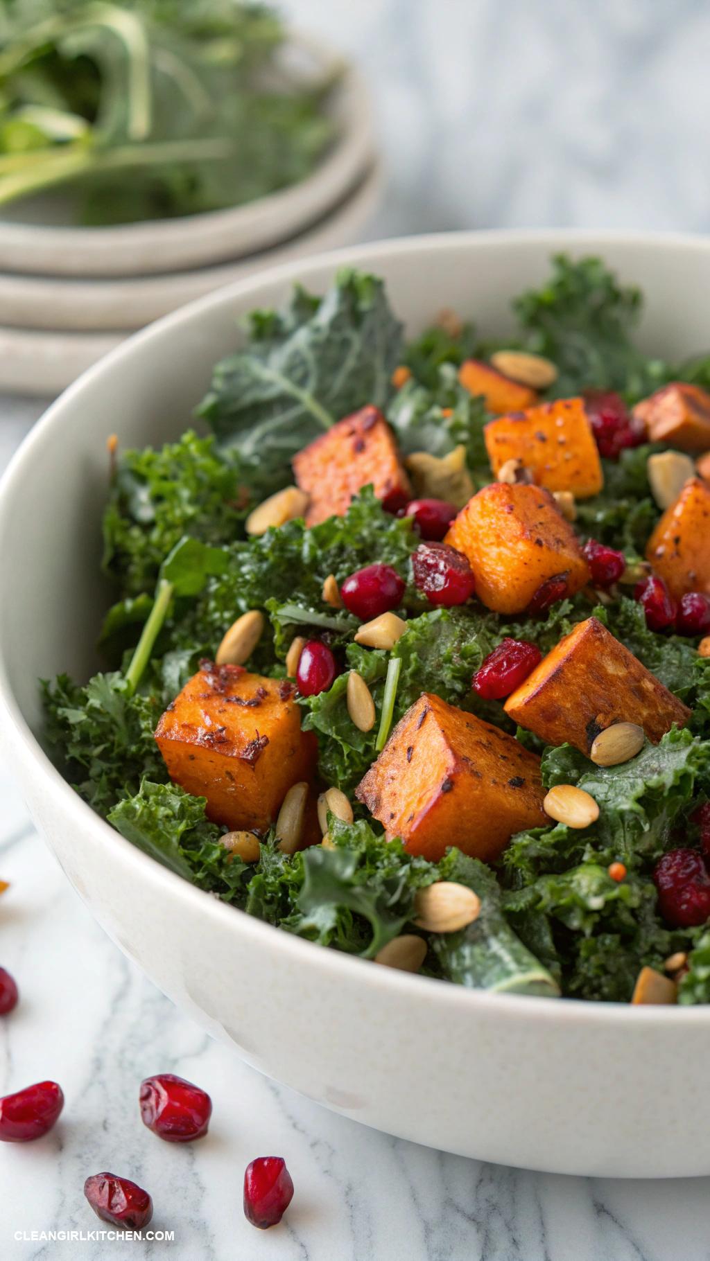 kale salad recipes Kale Salad with Roasted Sweet Potatoes and Cranberries