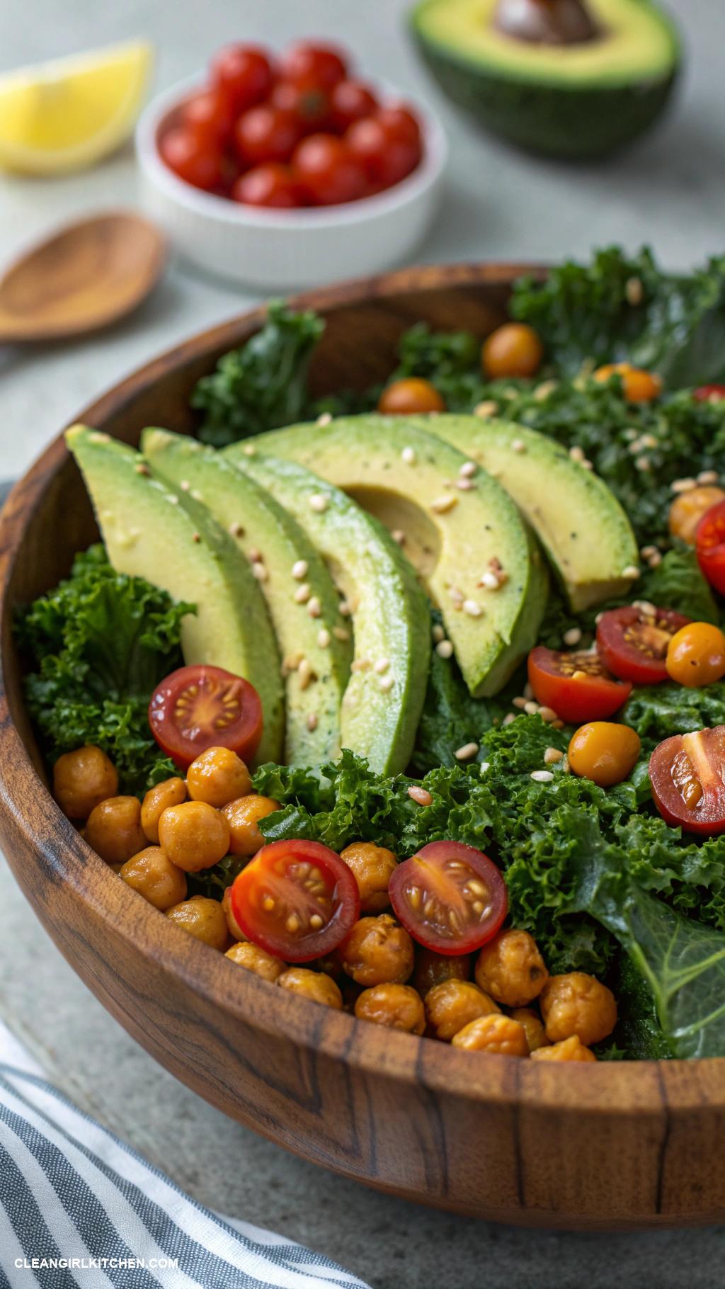 kale salad recipes Massaged Kale Salad with Avocado and Chickpeas