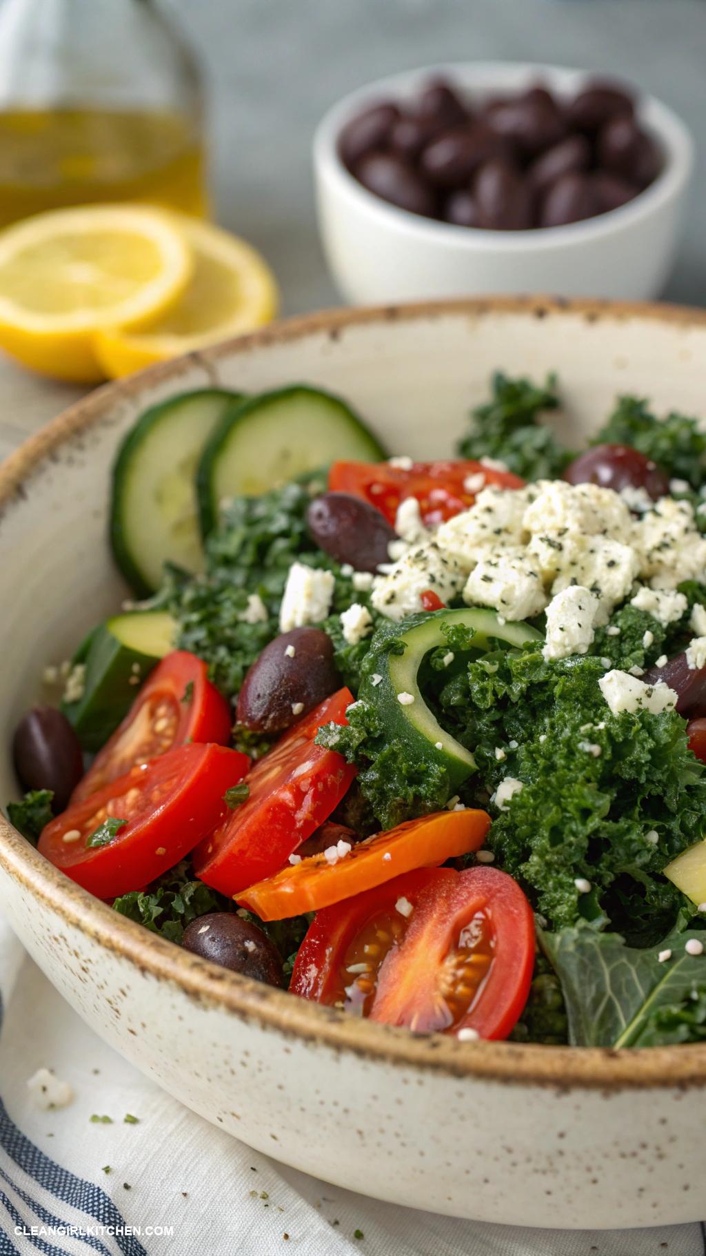 kale salad recipes Mediterranean Kale Salad with Feta and Olives