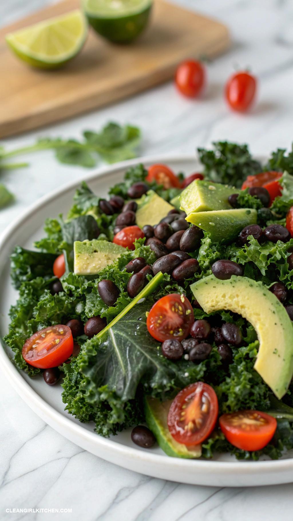 kale salad recipes Spicy Kale and Black Bean Salad