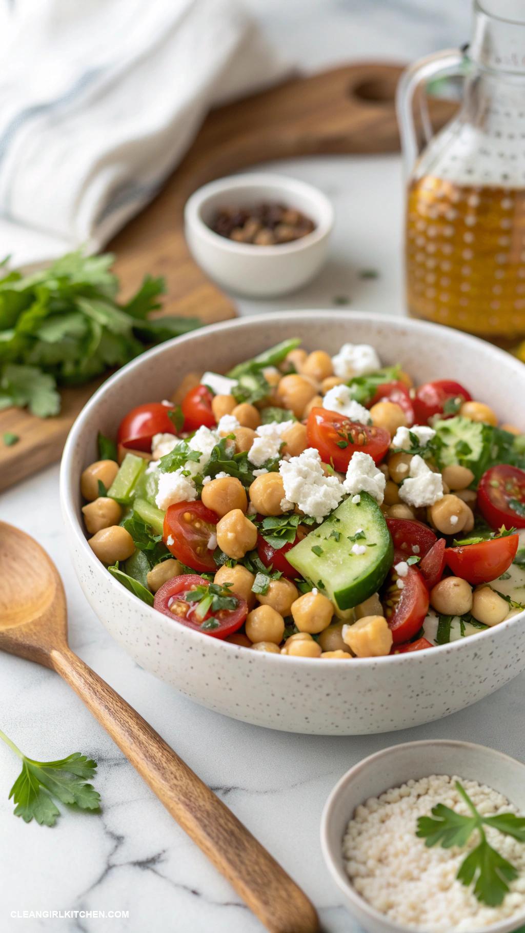 lean meals Chickpea Salad with Cucumber Tomato and Feta Cheese