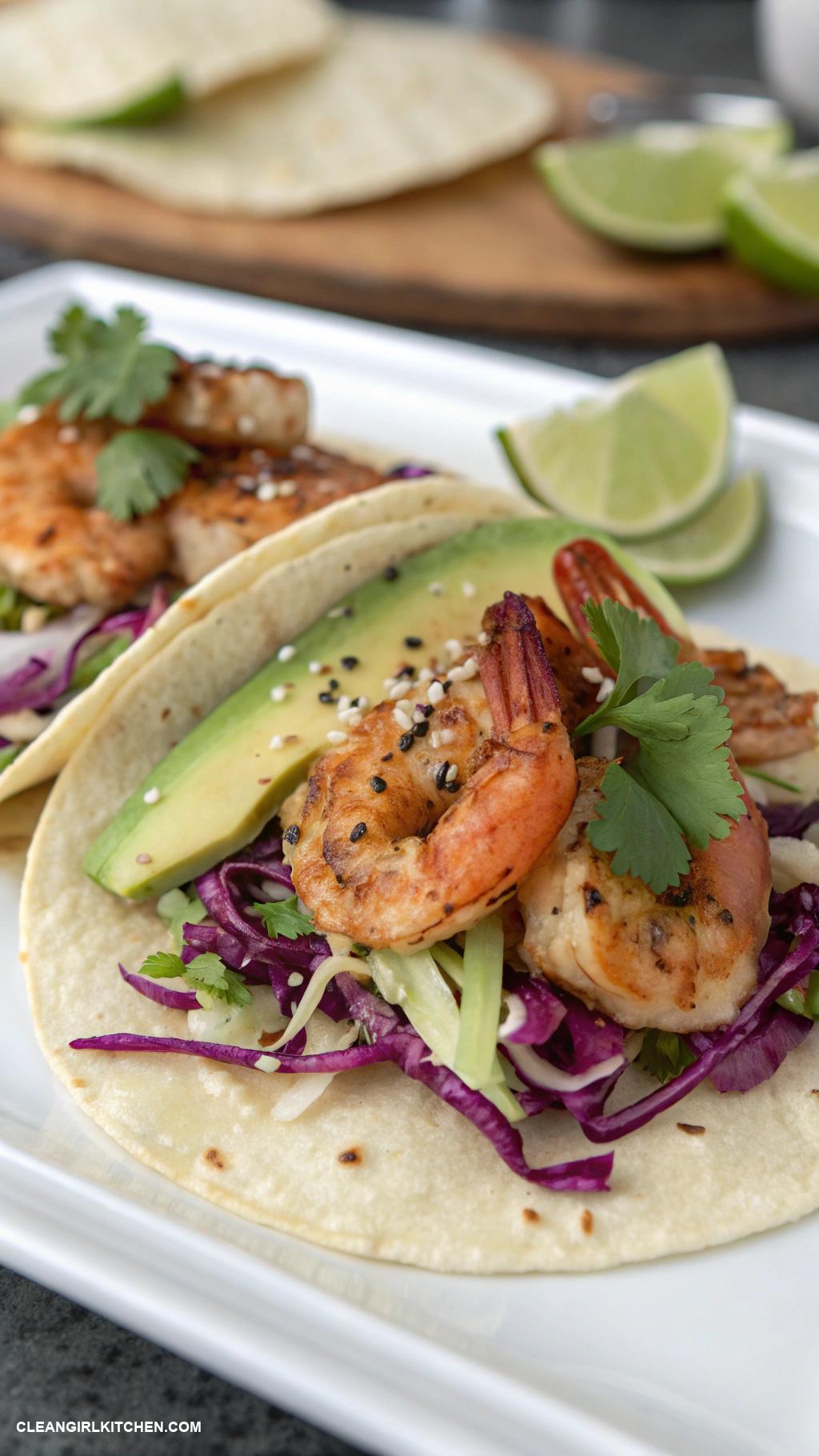 lean meals Shrimp Tacos with Cabbage Slaw and Avocado