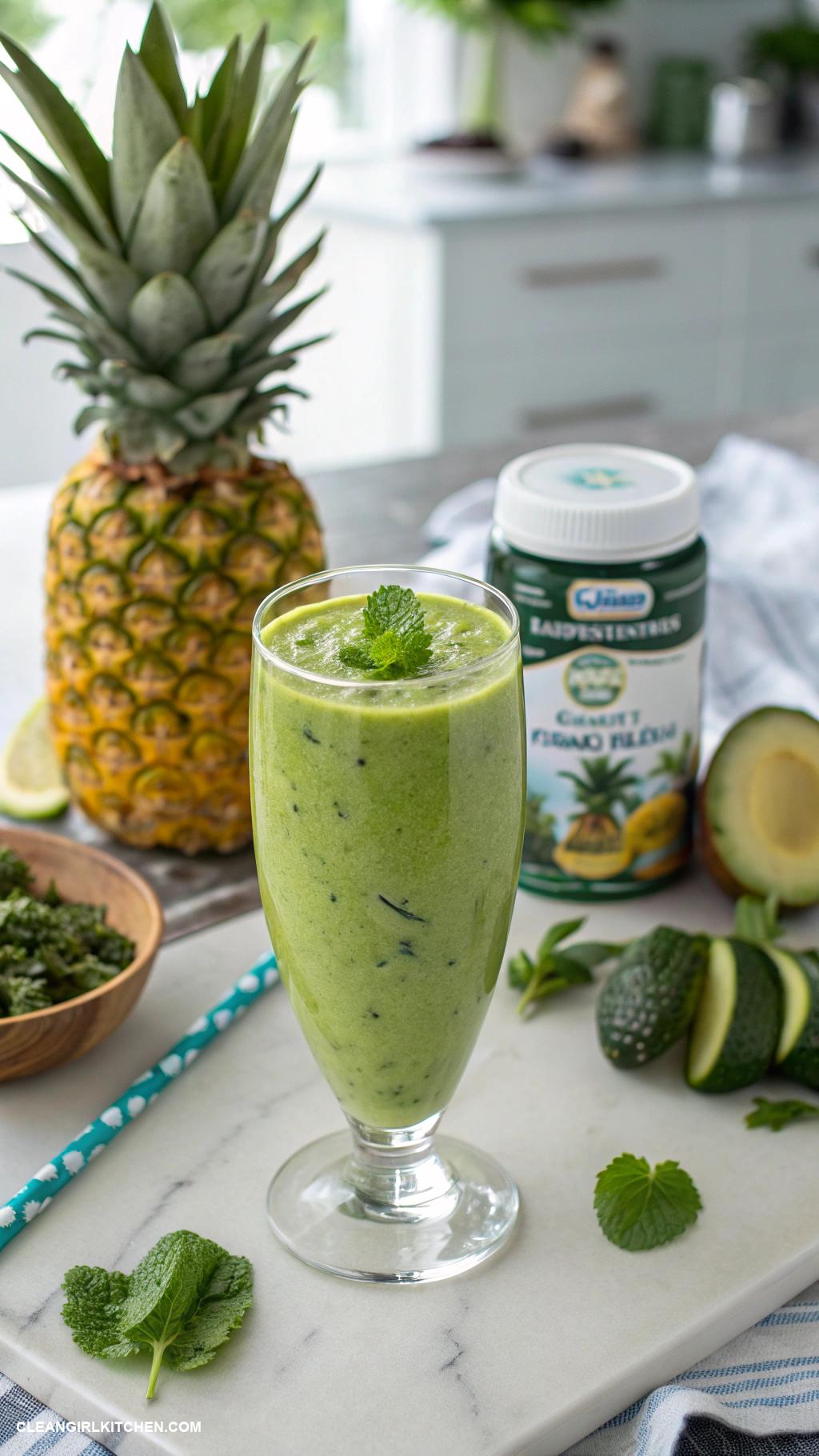 pineapple smoothie recipes Green Pineapple Detox Smoothie Blend kale pineapple cucumber and coconut water to cleanse and invigorate