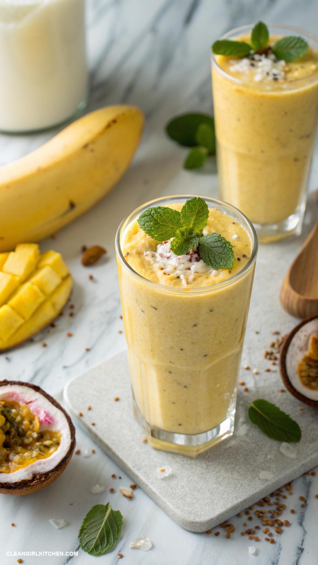 tropical smoothie recipes Coconut Passionfruit Smoothie Passionfruit coconut water banana and a dash of ginger