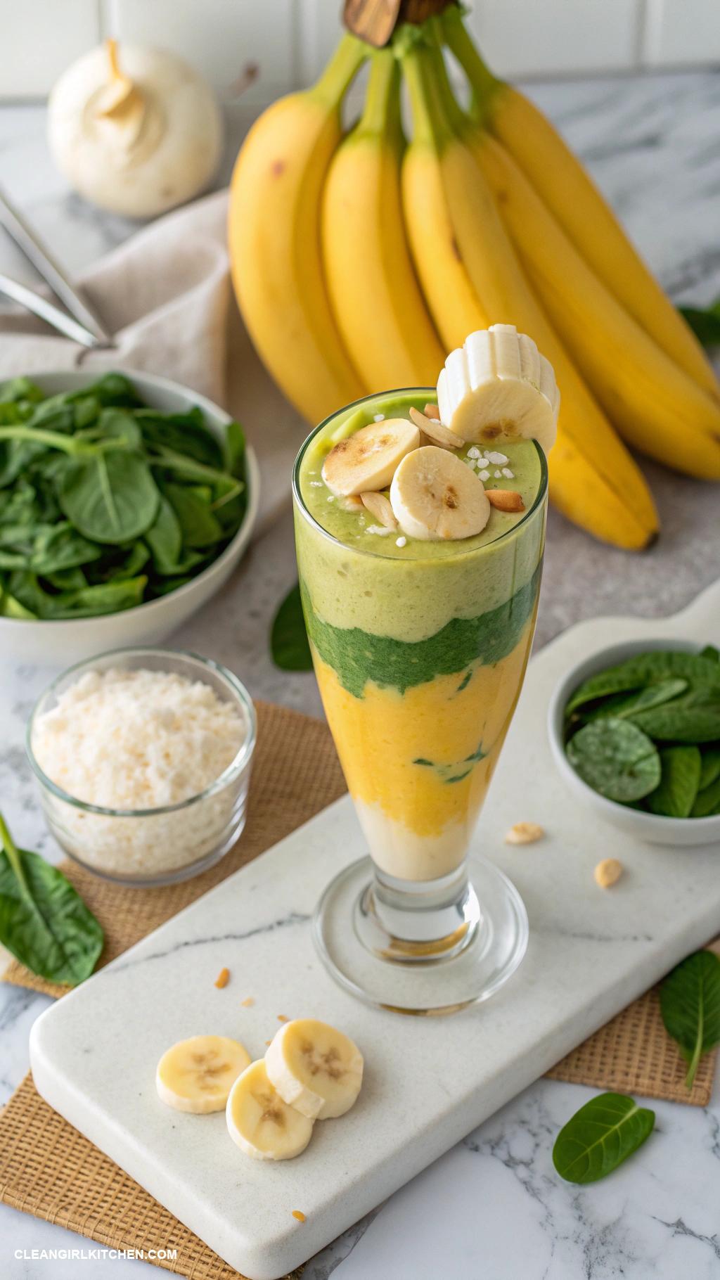 tropical smoothie recipes Island Breeze Smoothie Coconut milk banana spinach and frozen tropical fruit mix