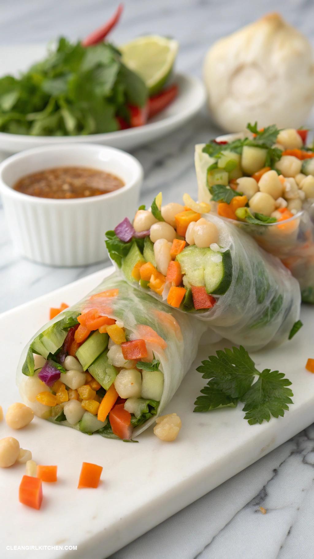 vegan rice paper rolls Herbed Chickpea Salad Rice Paper Rolls with Coconut Aminos