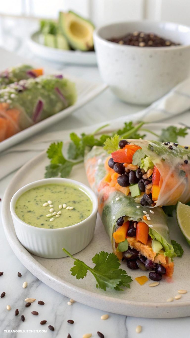 vegan rice paper rolls Sweet Potato and Black Bean Rice Paper Rolls with Avocado Sauce