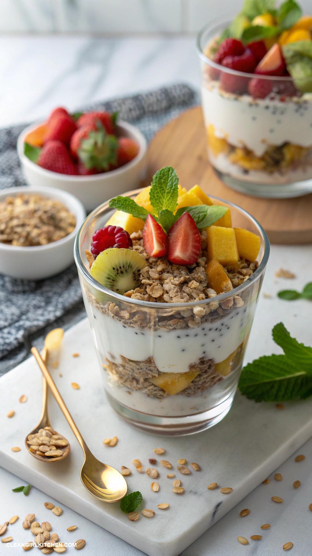 whole foods recipes Greek Yogurt Parfait with Granola and Seasonal Fruits
