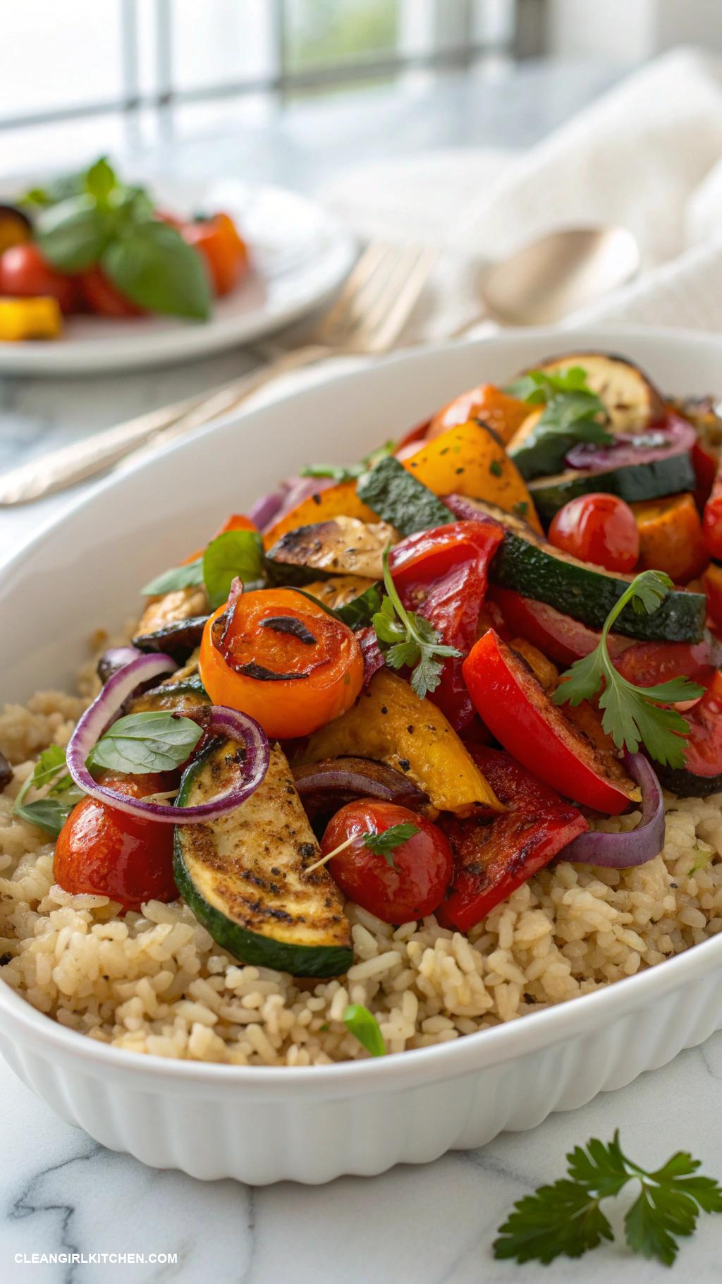 whole foods recipes Roasted Vegetable Medley with Brown Rice