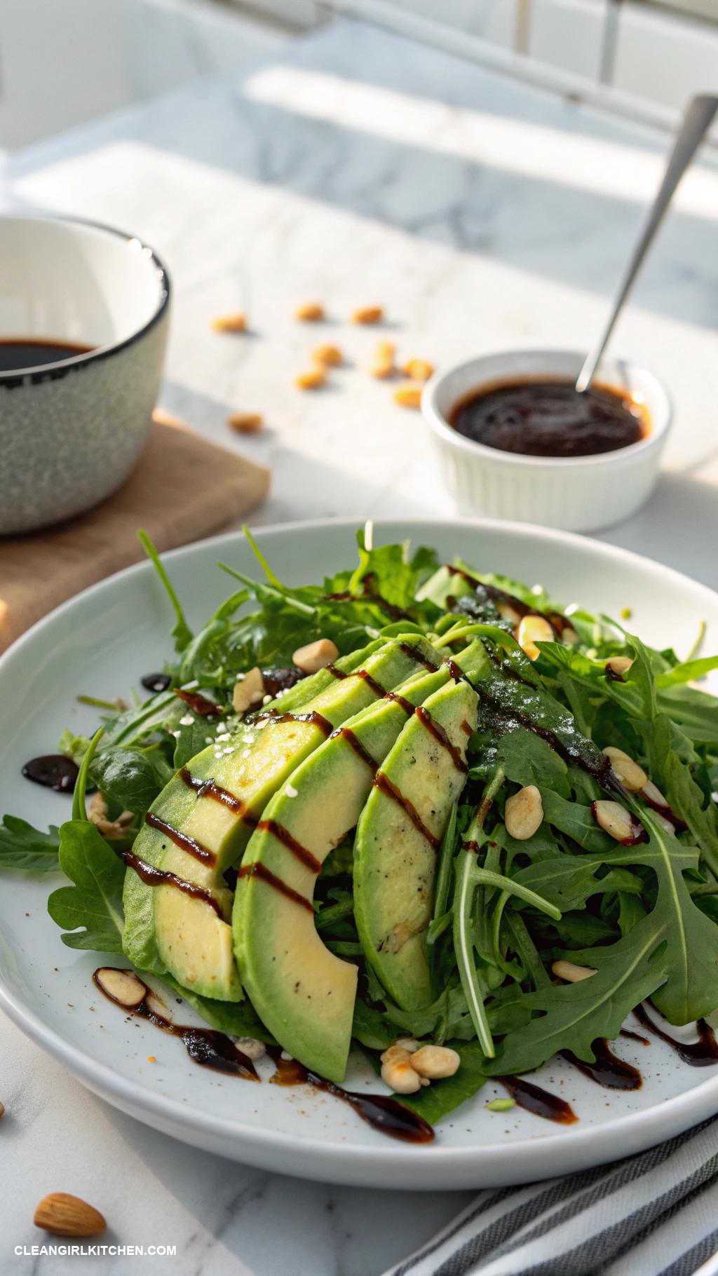 arugula salad recipes Arugula and Avocado Salad with Balsamic Reduction
