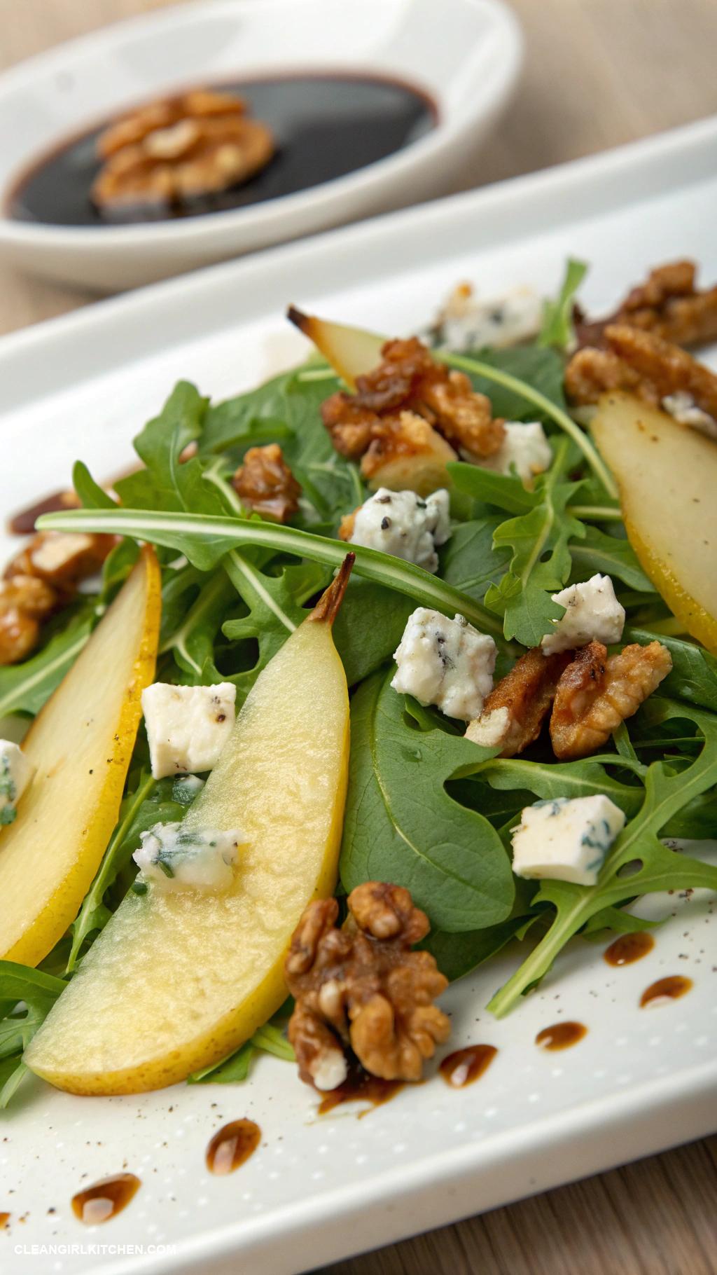 arugula salad recipes Pear and Arugula Salad with Walnuts and Blue Cheese