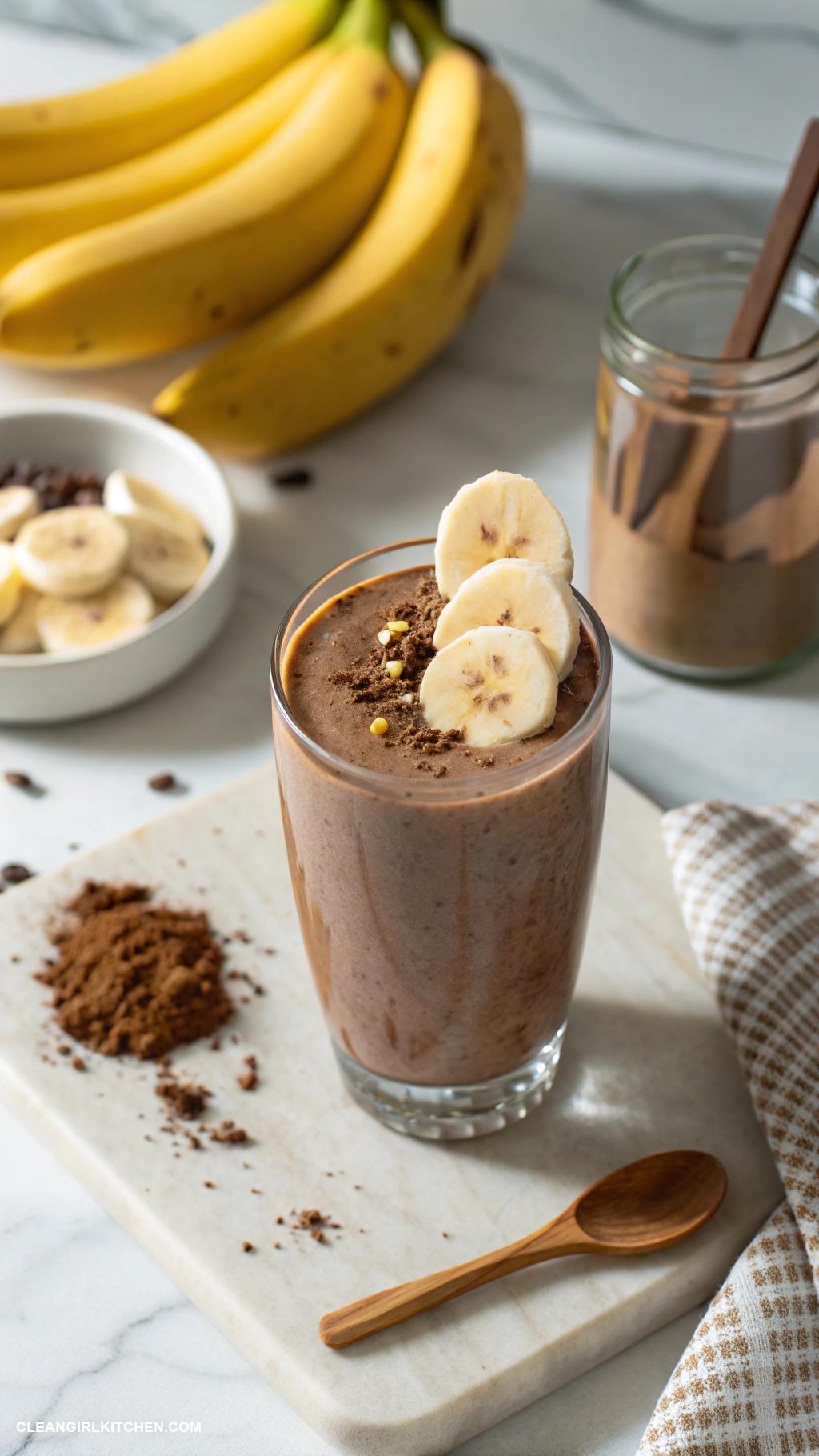banana smoothie recipes Chocolate Banana Smoothie Blend 1 banana 1 tablespoon cocoa powder 1 cup oat milk and a tablespoon of honey