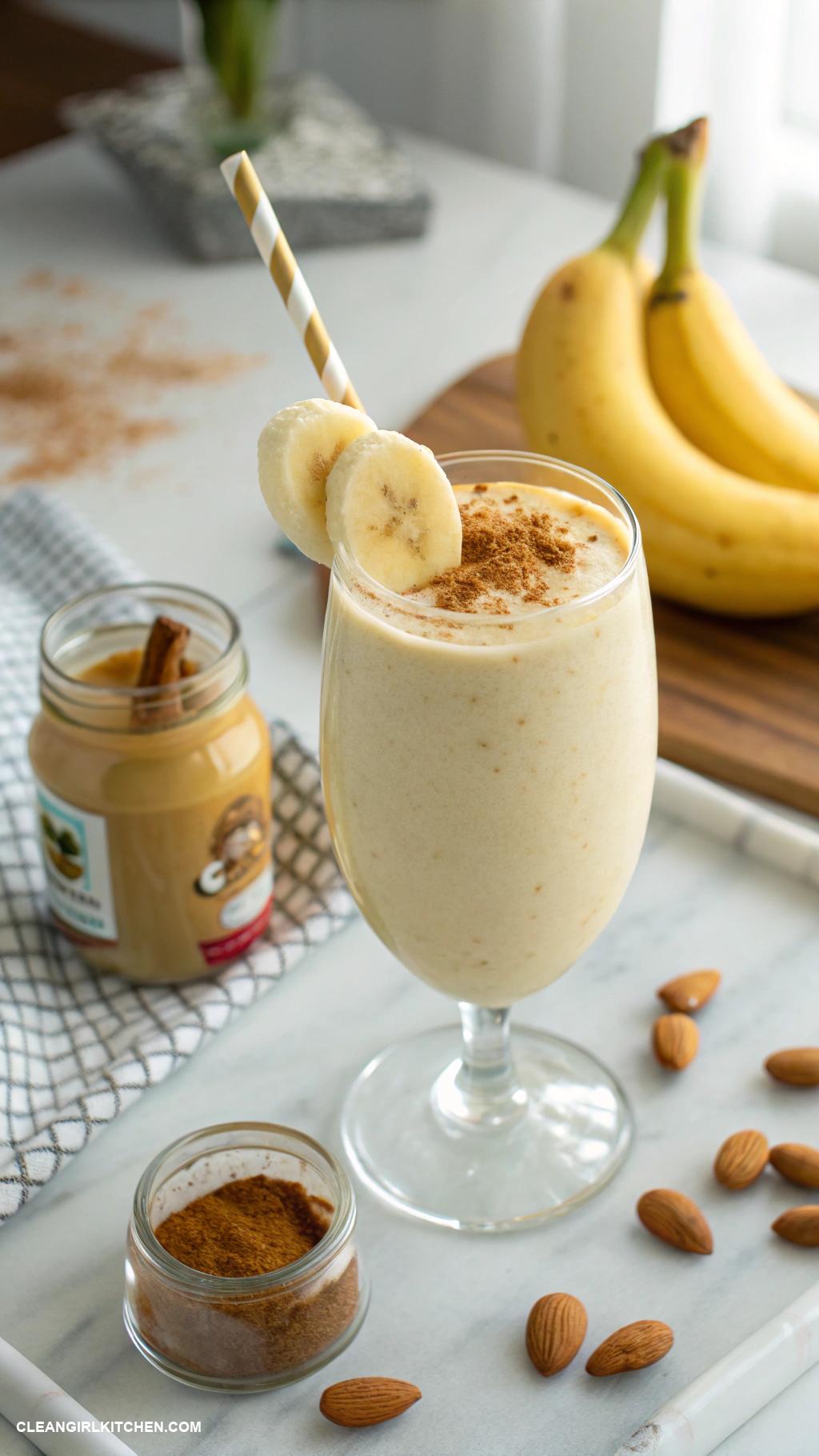 banana smoothie recipes Classic Banana Smoothie Blend 1 banana 1 cup almond milk 1 tablespoon almond butter and a dash of cinnamon