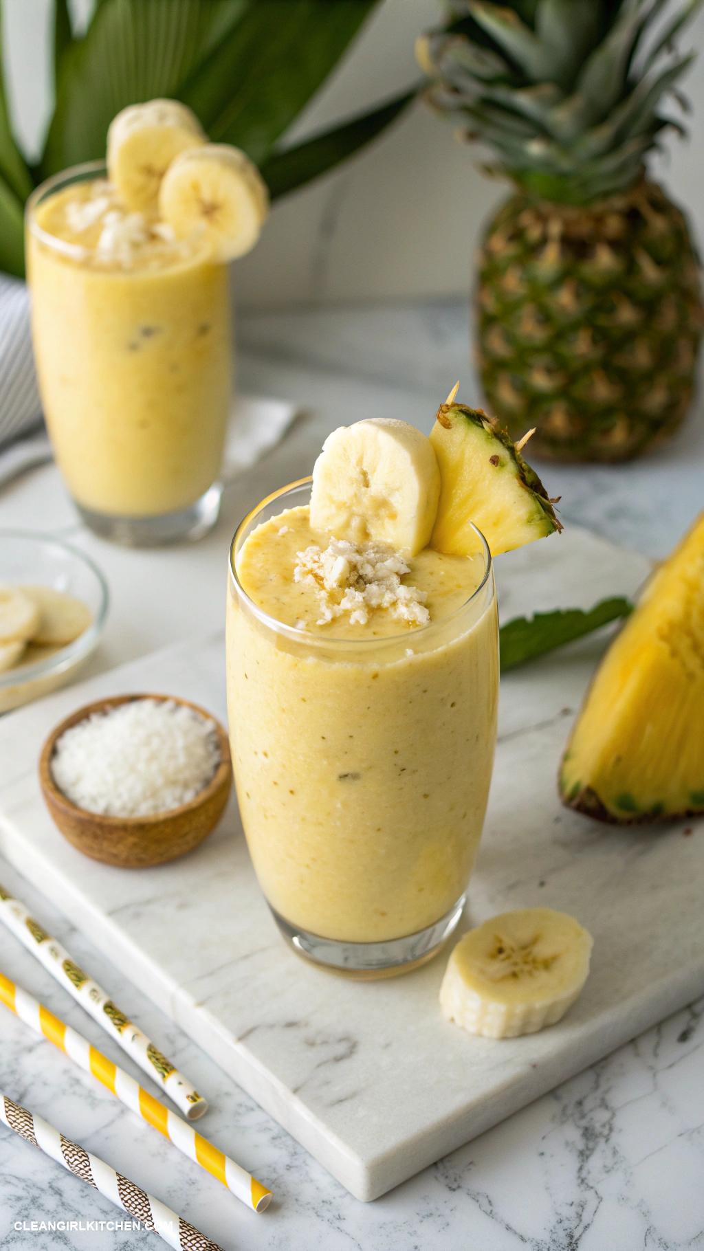 banana smoothie recipes Tropical Banana Smoothie Blend 1 banana 12 cup pineapple 12 cup coconut milk and ice