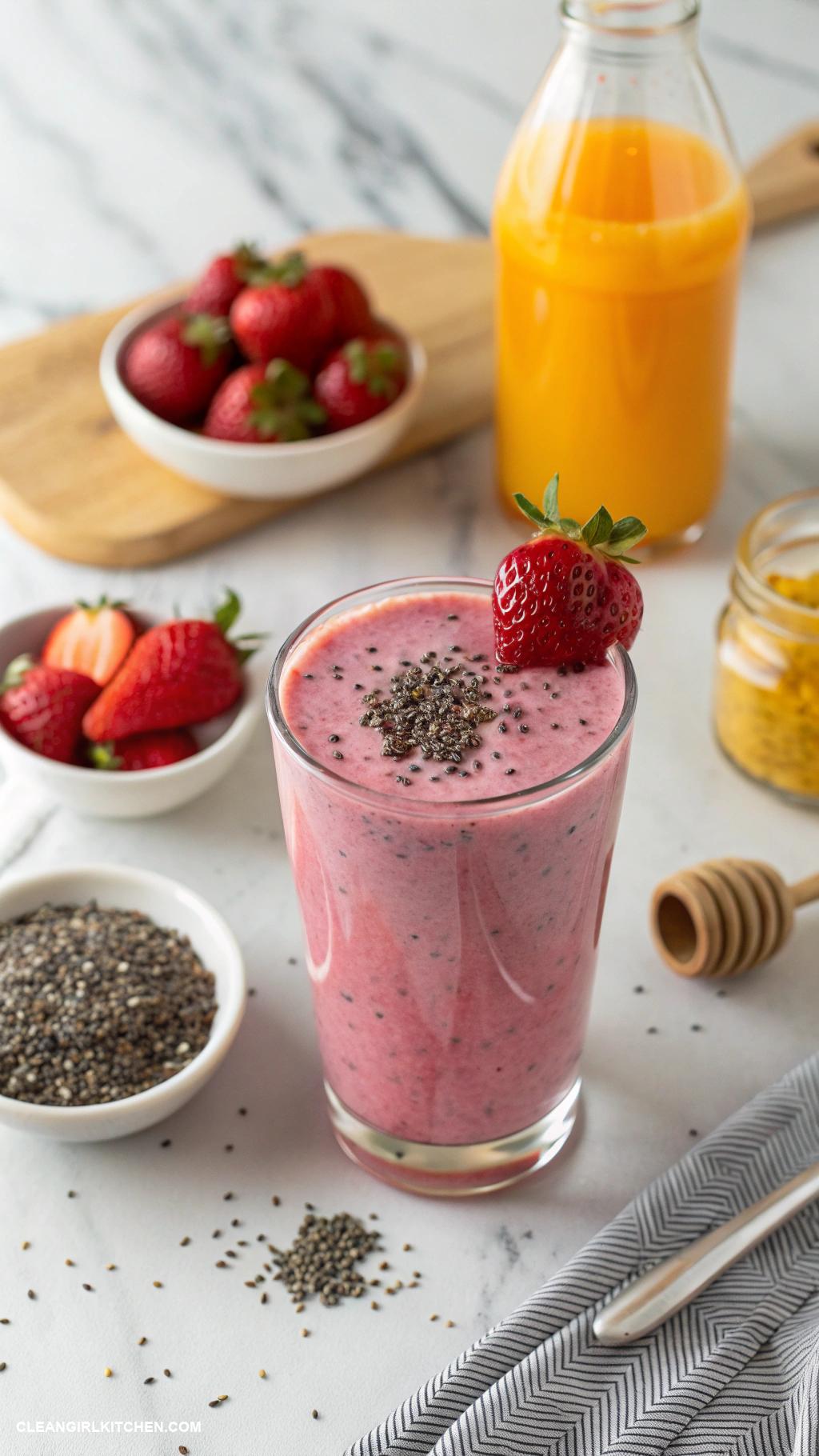 berry smoothie recipes Chia Berry Smoothie Blend chia seeds yogurt strawberries and honey with a splash of orange juice for a nutty flavor