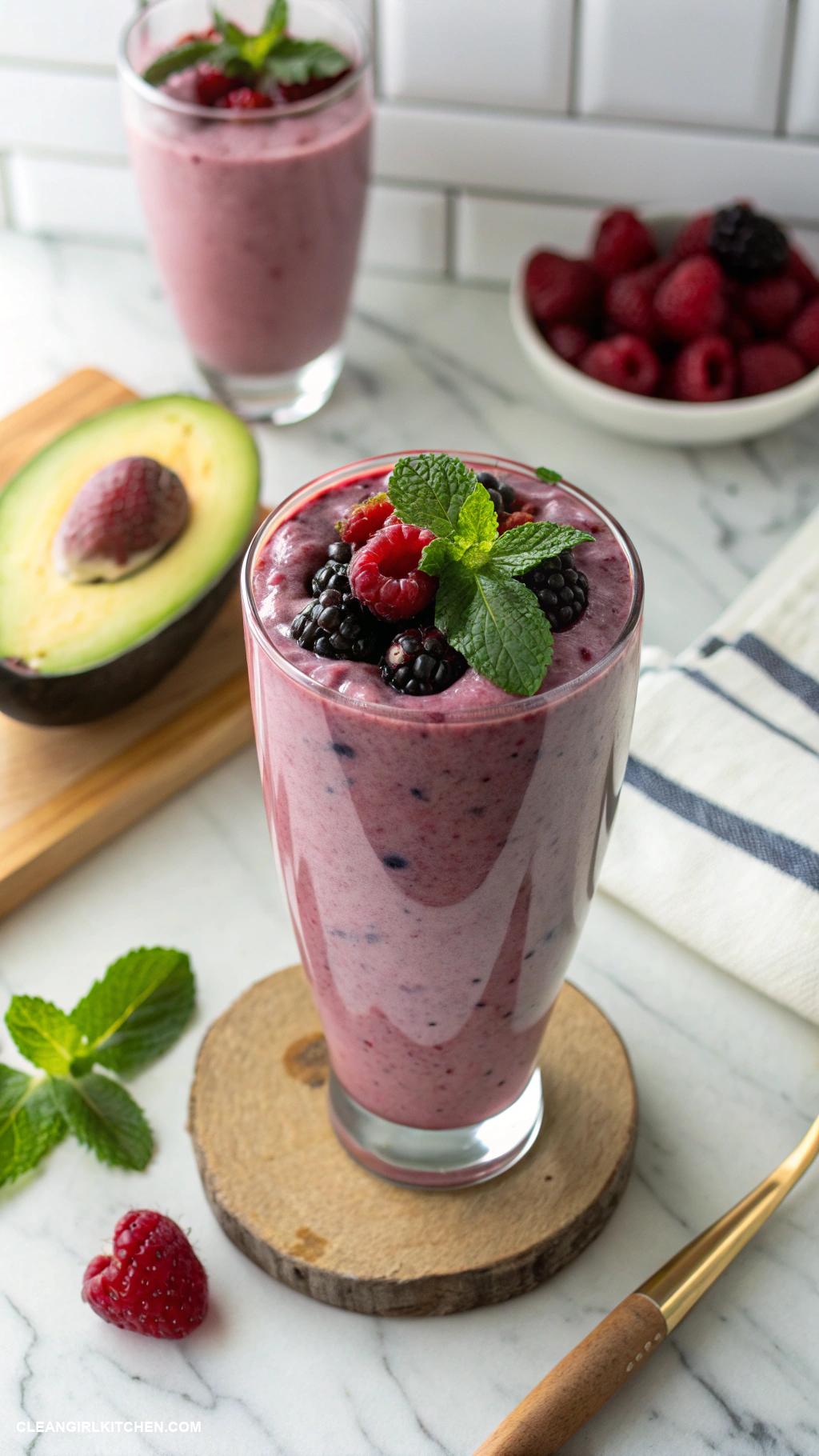 berry smoothie recipes Creamy Avocado Berry Smoothie Combine avocado mixed berries spinach and coconut milk for a creamy and nutritious option