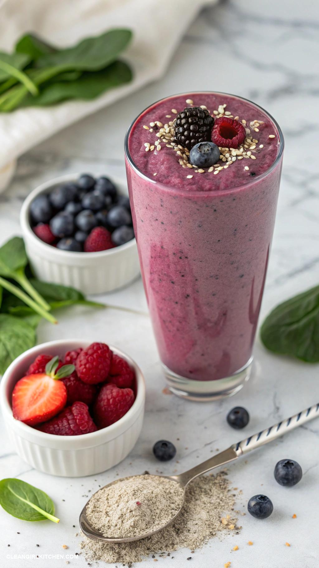 berry smoothie recipes Frozen Berry Protein Smoothie Combine frozen mixed berries protein powder spinach and oat milk for a quick post workout snack