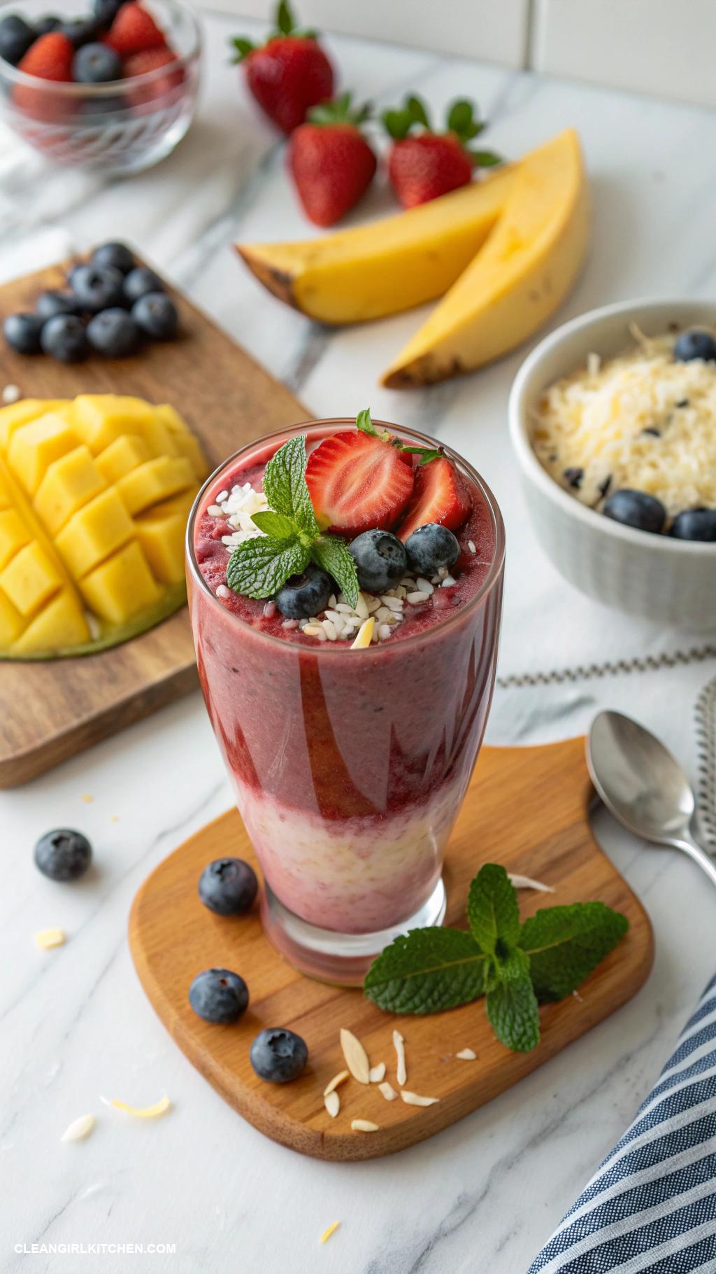 berry smoothie recipes Tropical Berry Smoothie Blend pineapple strawberries blueberries and coconut water for a taste of the tropics