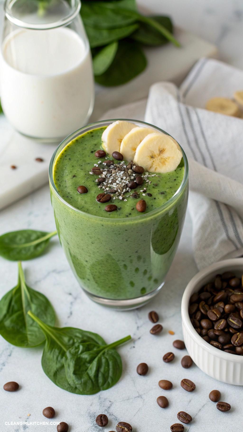 coffee smoothie recipes Green Coffee Smoothie Mix 1 cup brewed coffee 1 cup spinach 12 banana and 12 cup almond milk