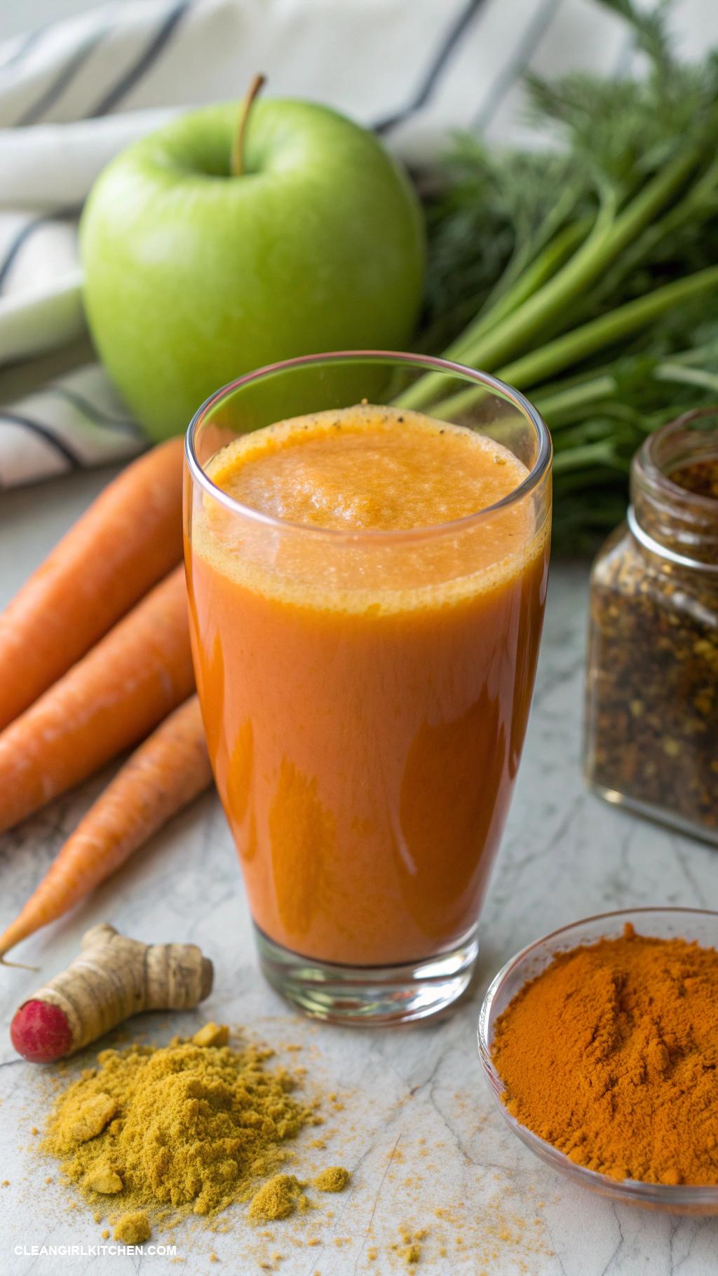 detox juice recipes Carrot Apple Detox Juice Mix carrots green apples and a hint of turmeric for a nutritious boost
