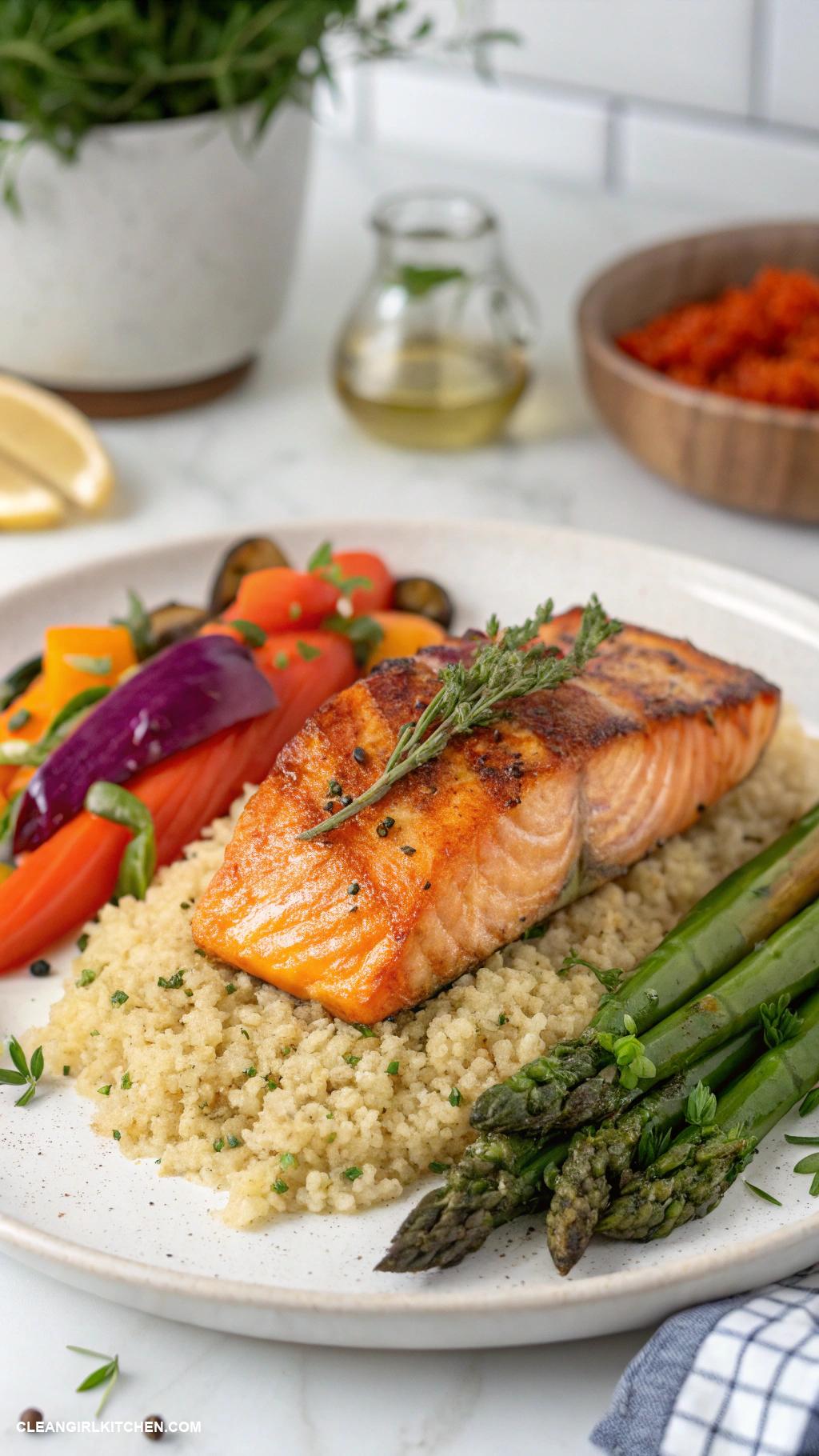 easy weeknight dinners Grilled Salmon with Quinoa and Roasted Vegetables