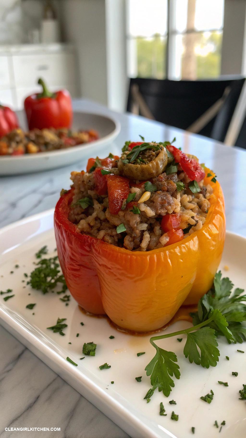 easy weeknight dinners Stuffed Bell Peppers with Ground Turkey and Brown Rice