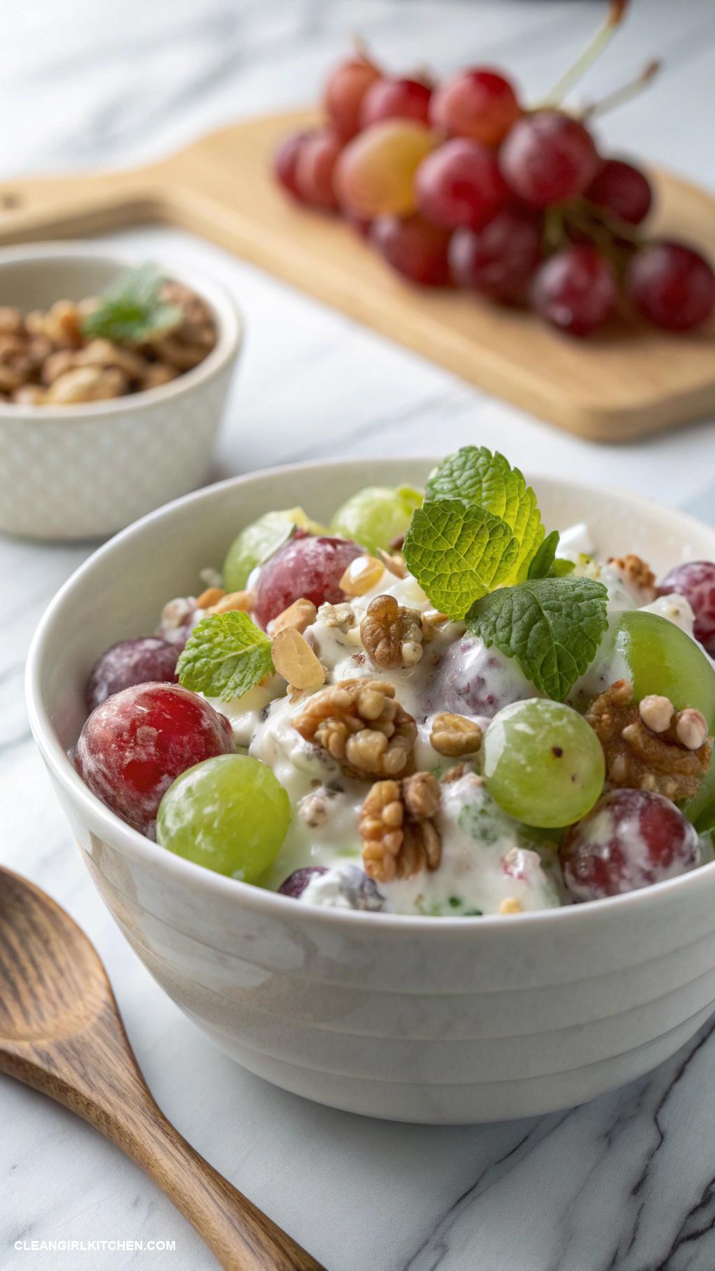 grape salad recipes Creamy Grape Salad with Greek Yogurt and Mint
