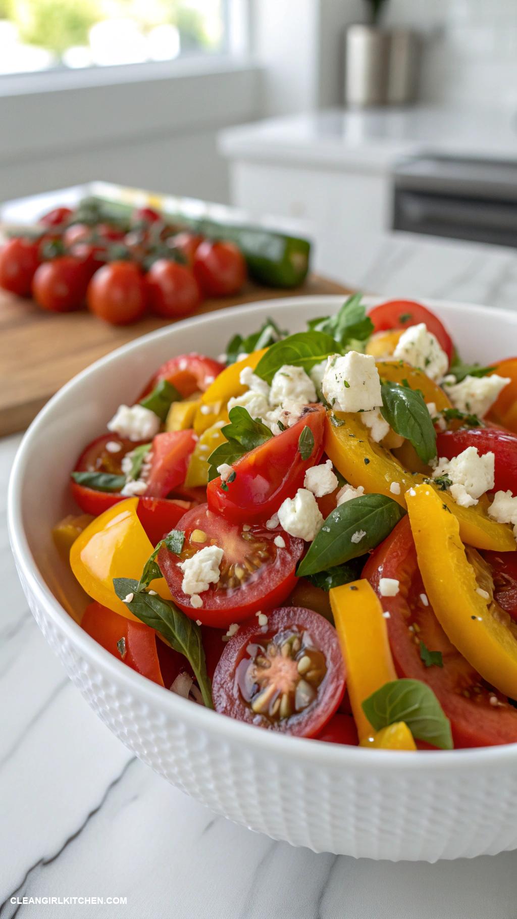 healthy bell pepper recipes Bell Pepper and Tomato Salad with Feta Cheese