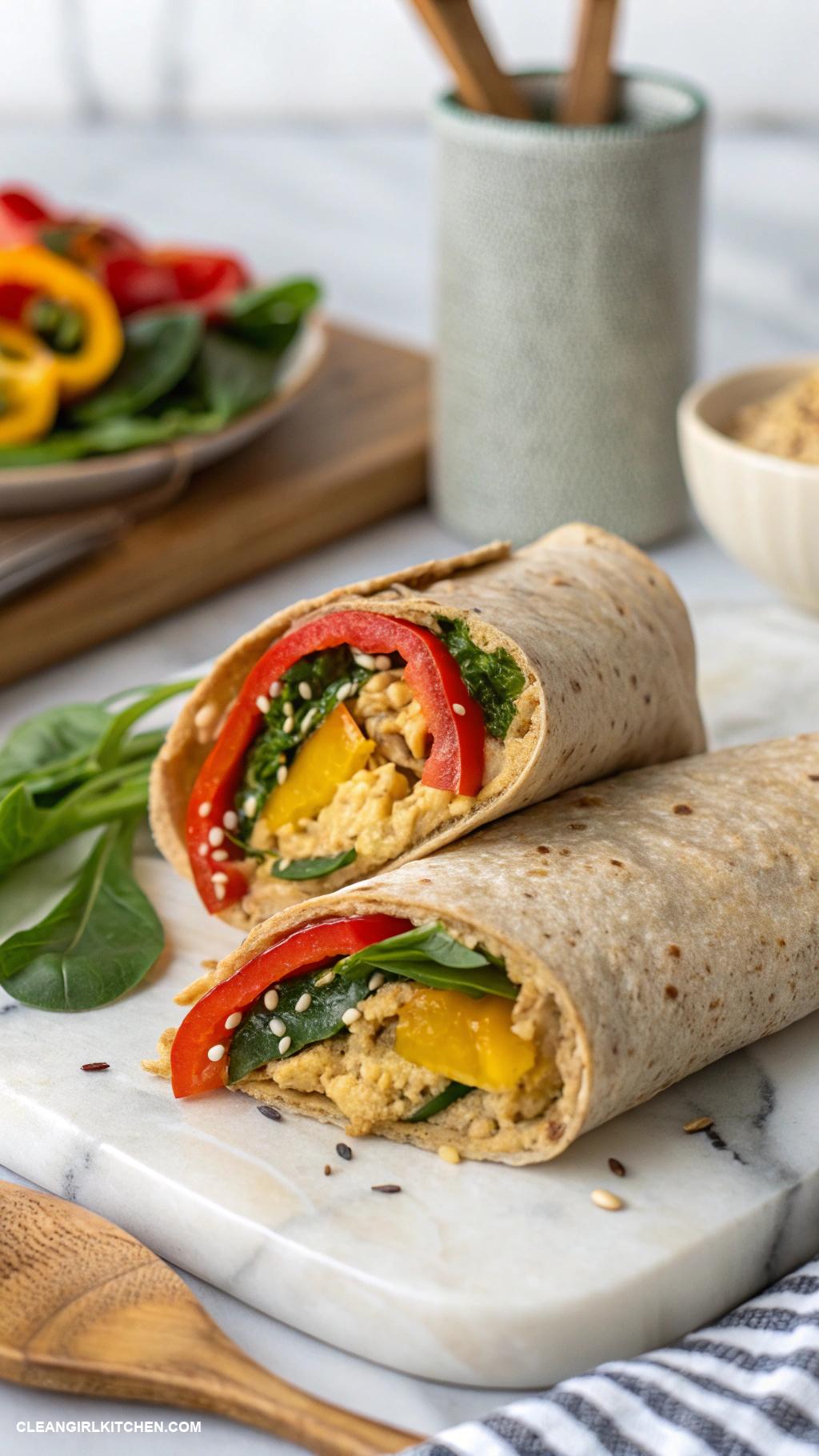 healthy bell pepper recipes Roasted Bell Pepper and Hummus Wraps