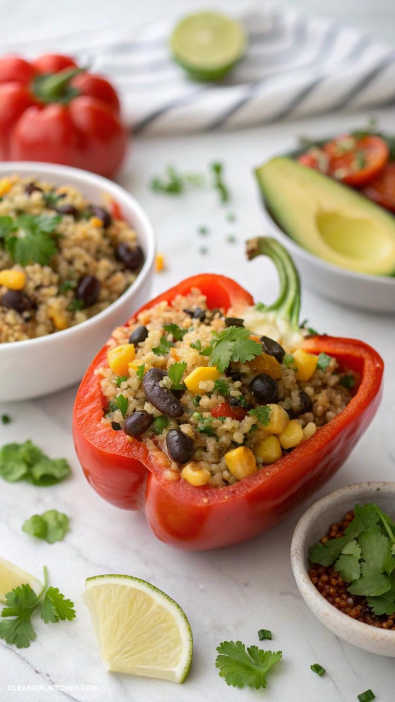 healthy bell pepper recipes Stuffed Bell Peppers with Quinoa Black Beans and Corn