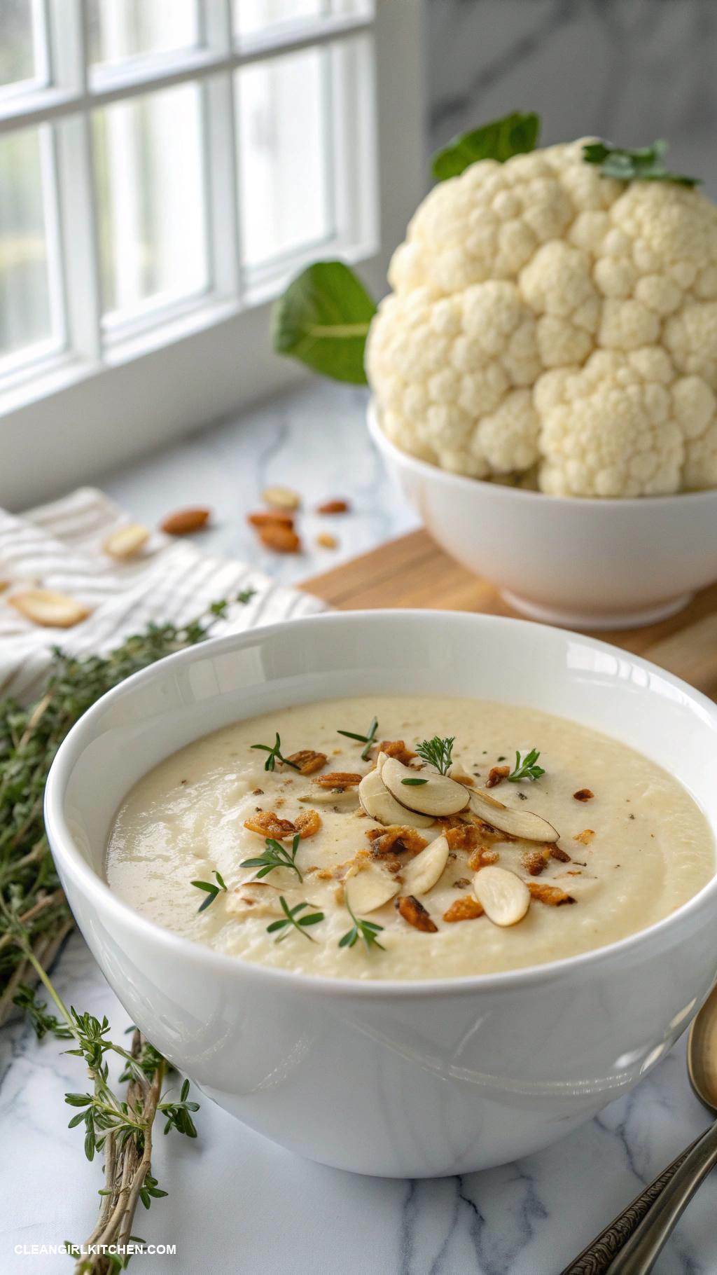 healthy cauliflower recipes Cauliflower Soup with Thyme and Almonds