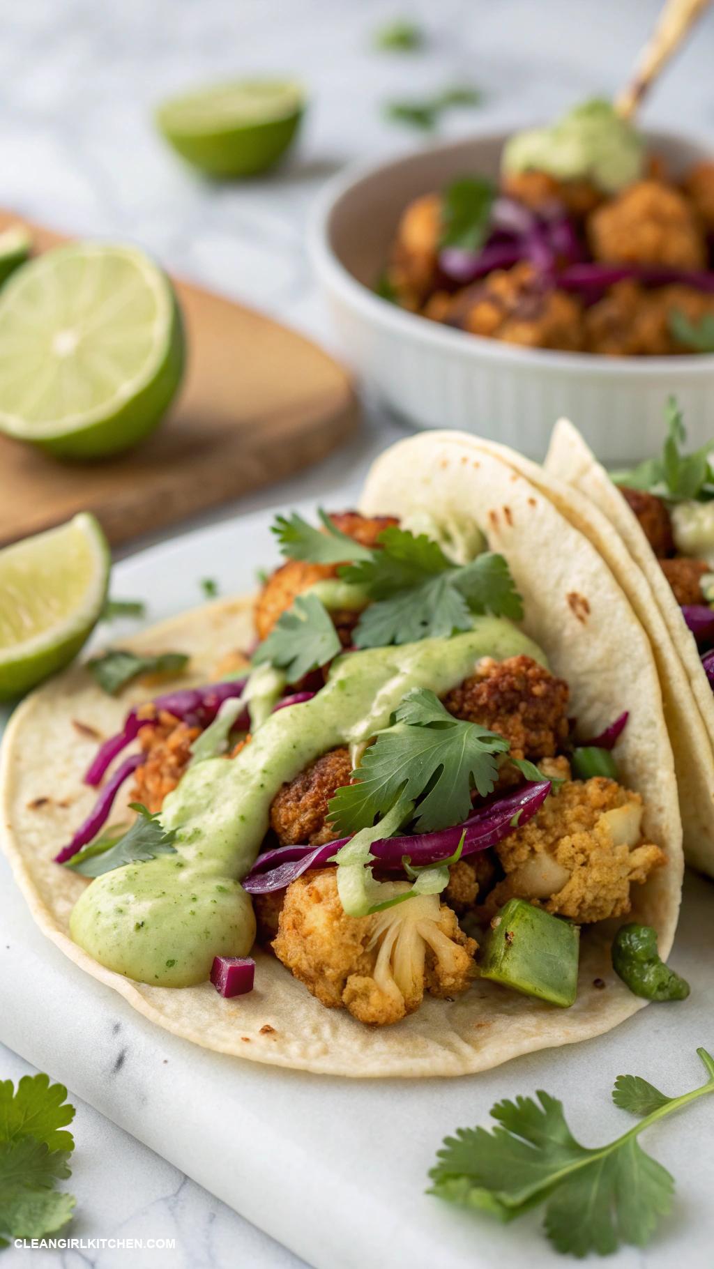 healthy cauliflower recipes Cauliflower Tacos with Avocado Cream