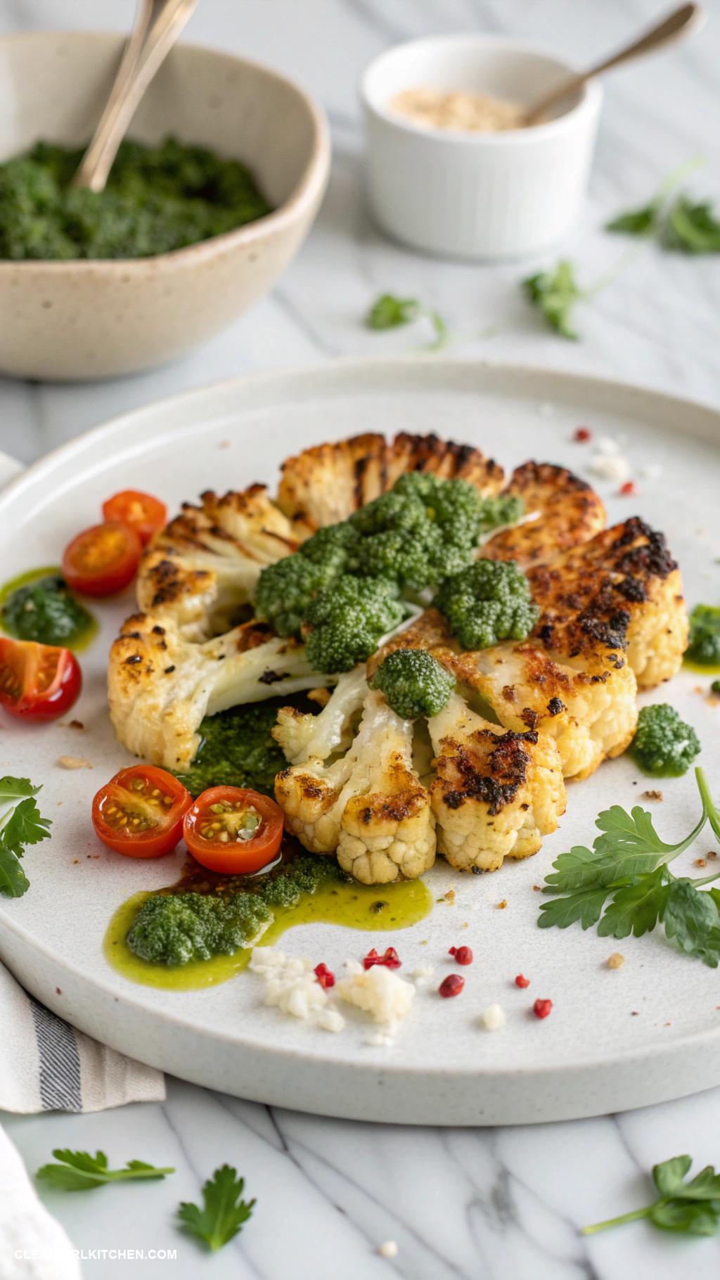 healthy cauliflower recipes Roasted Cauliflower Steaks with Chimichurri