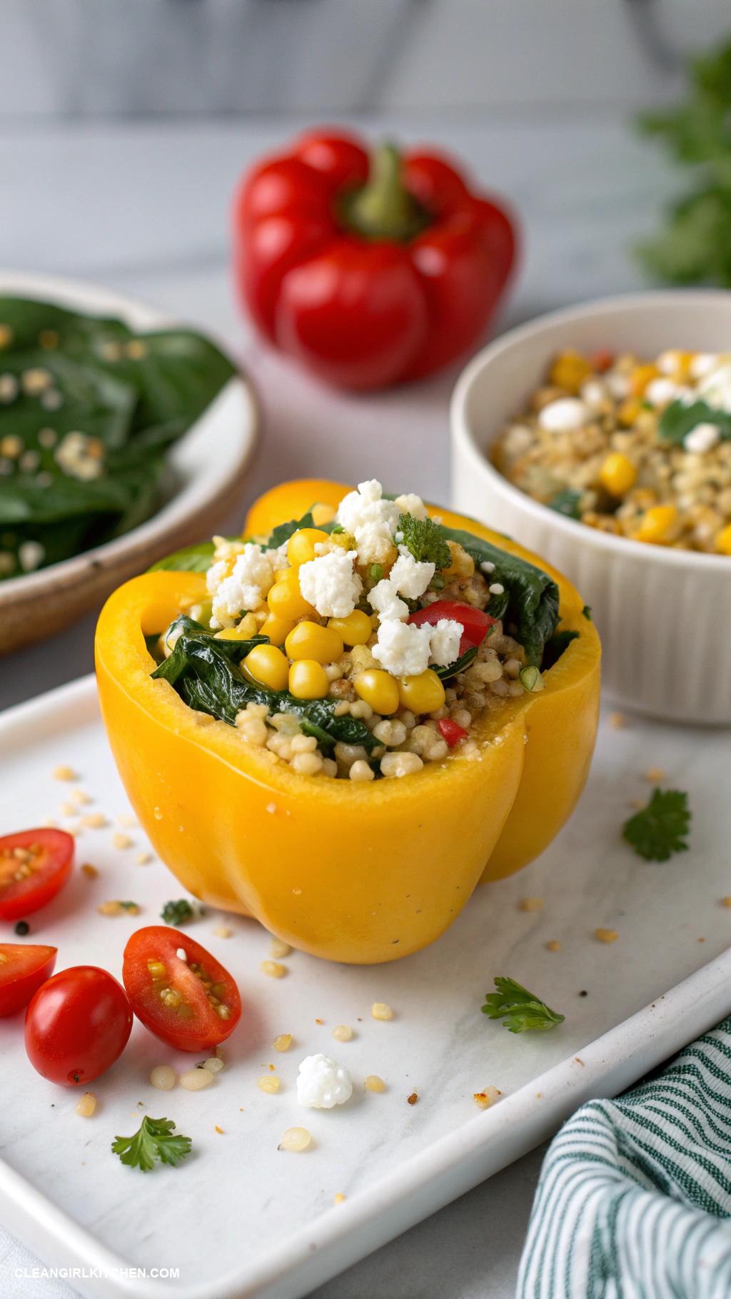 healthy corn recipes Corn and Spinach Stuffed Bell Peppers