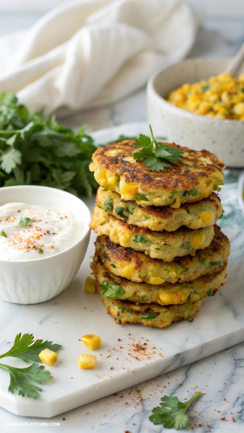 healthy corn recipes Corn and Zucchini Fritters with Greek Yogurt Dip