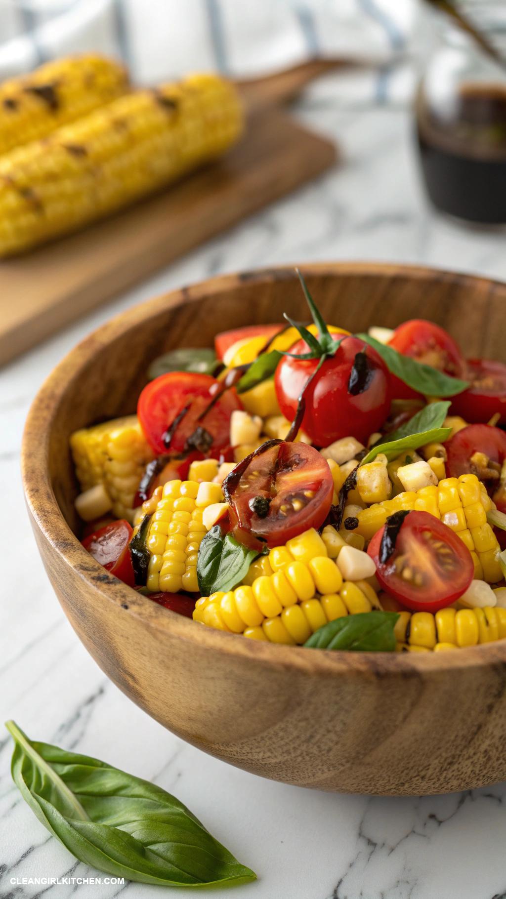 healthy corn recipes Fresh Corn and Tomato Salad with Balsamic Glaze