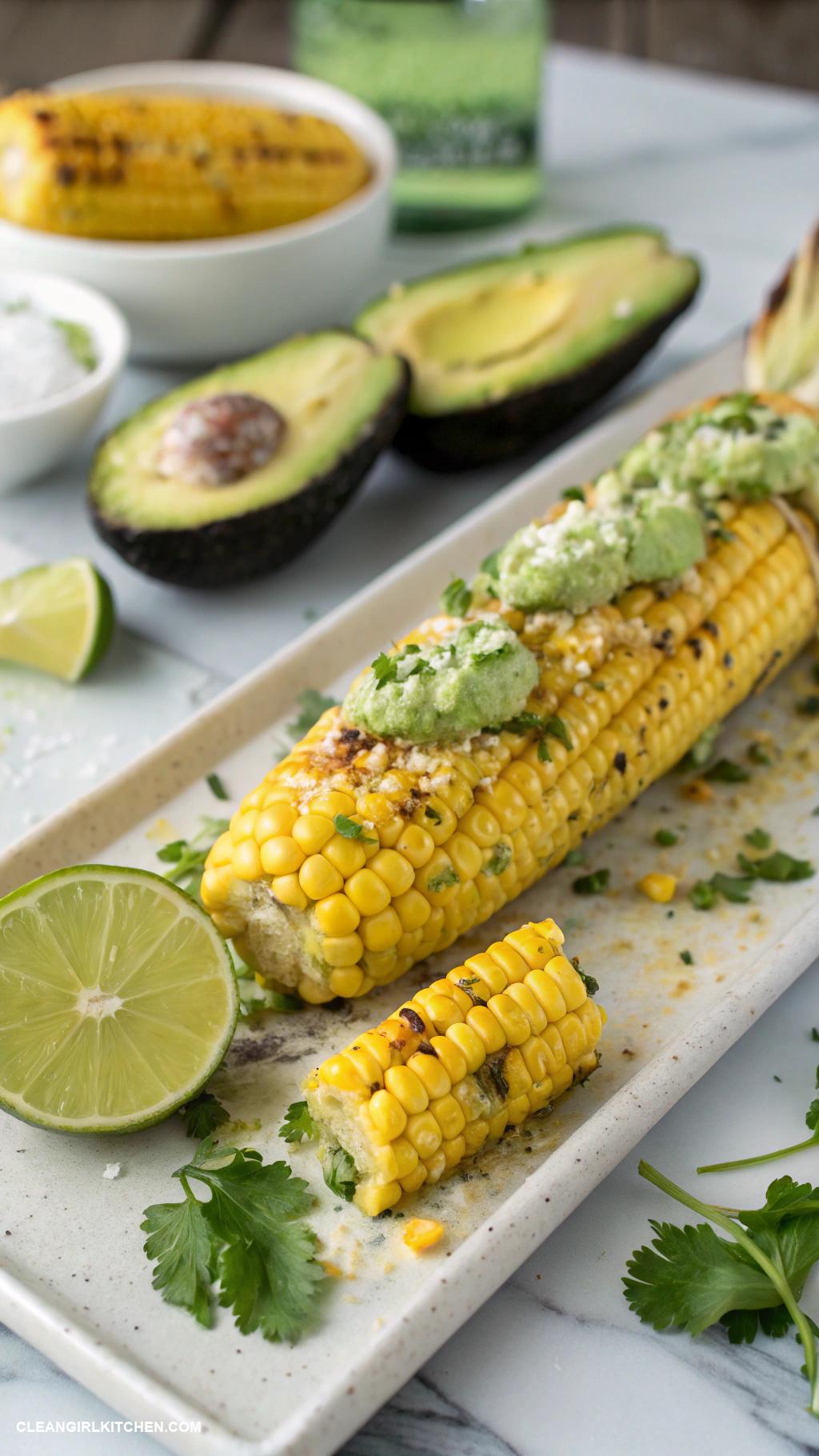 healthy corn recipes Grilled Corn on the Cob with Avocado Lime Butter