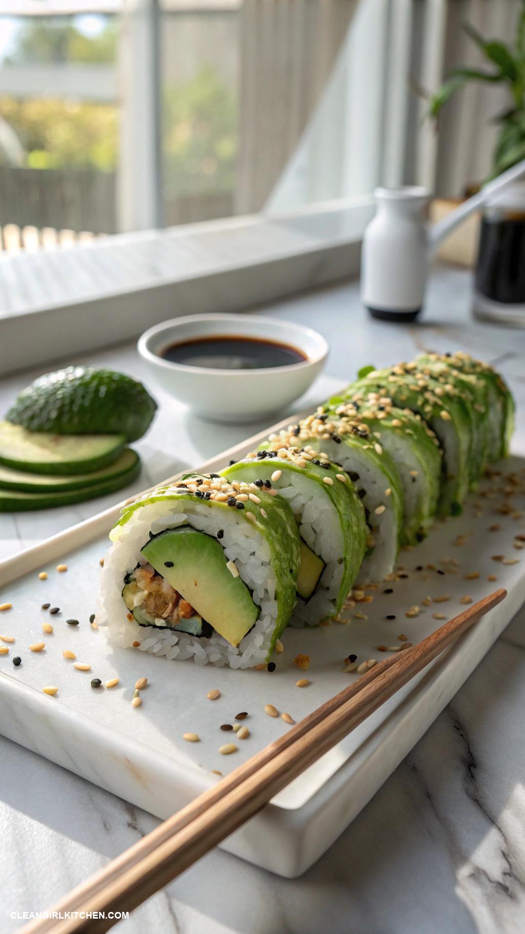 healthy cucumber recipes Cucumber and Avocado Sushi Rolls