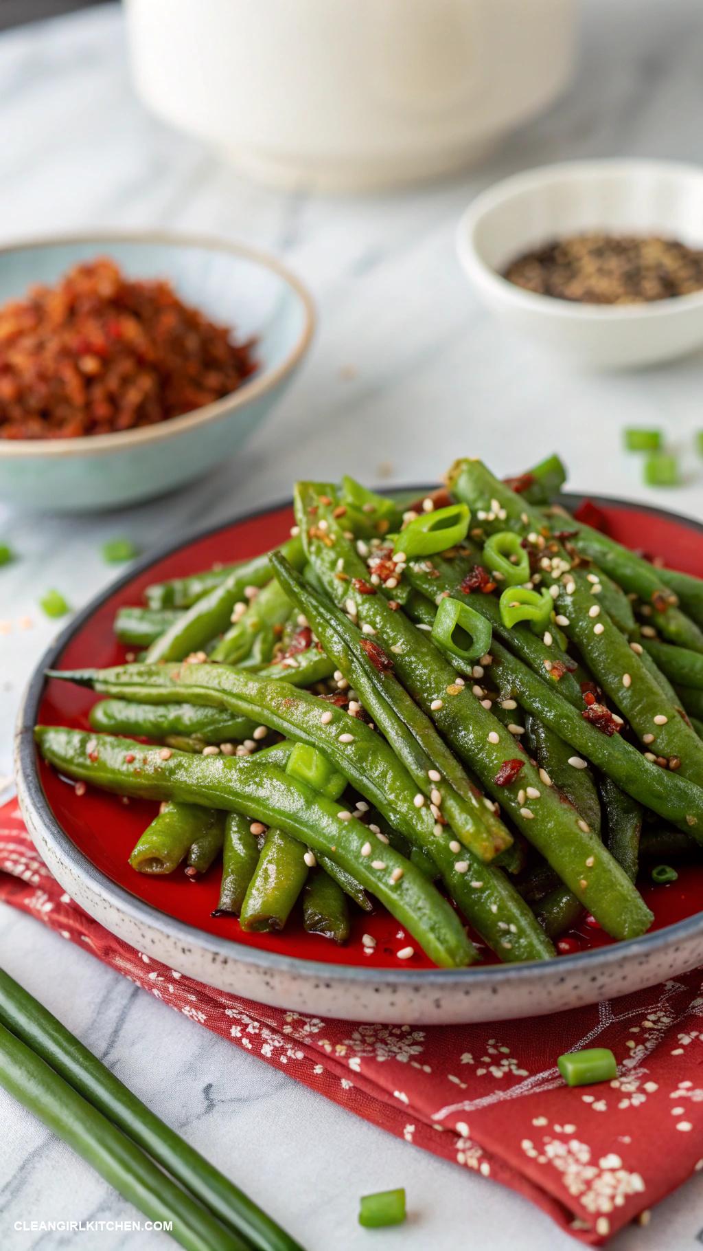 healthy green beans recipes Spicy Sesame Green Beans
