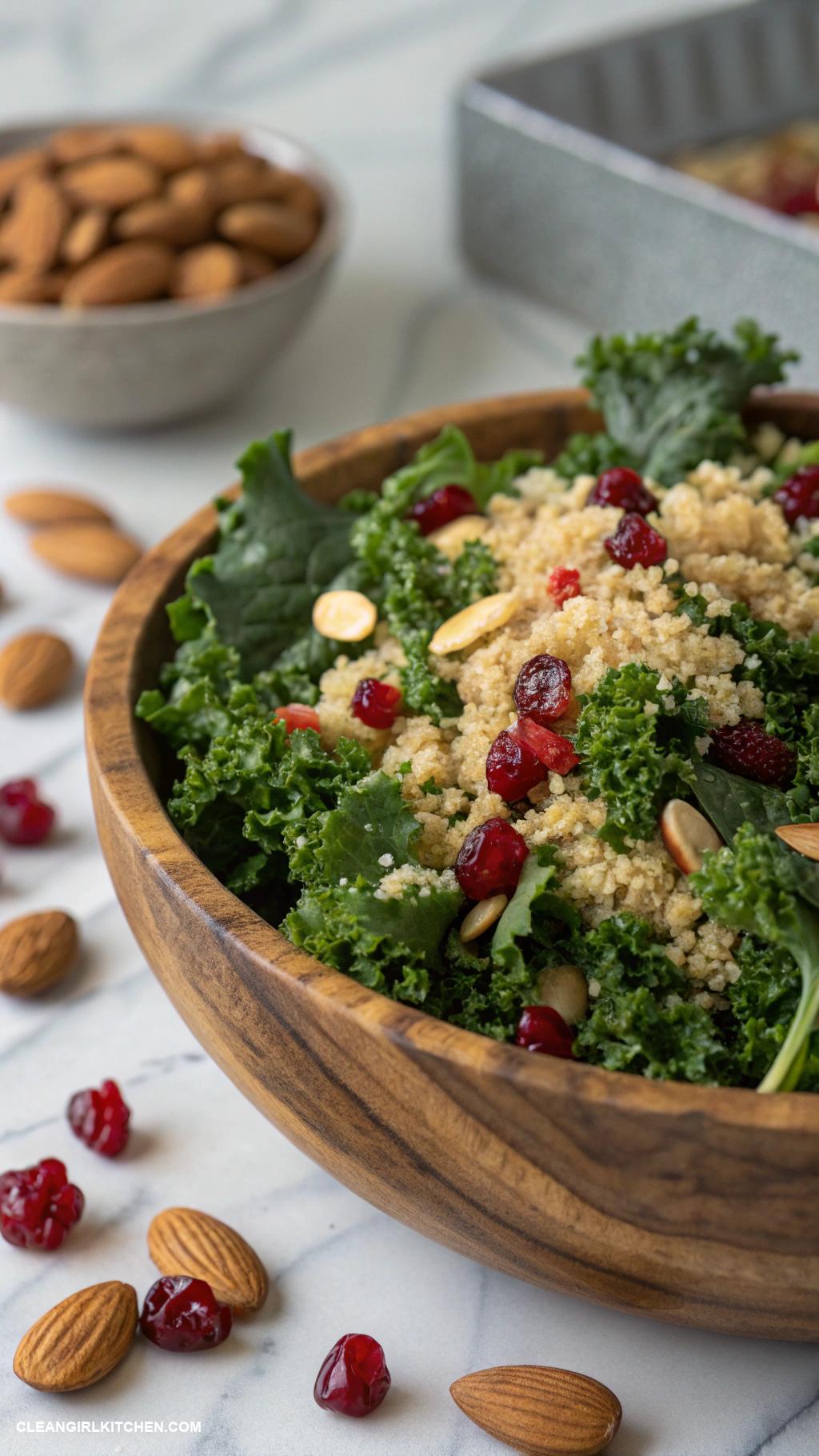healthy kale recipes Kale and Quinoa Salad with Cranberries and Almonds