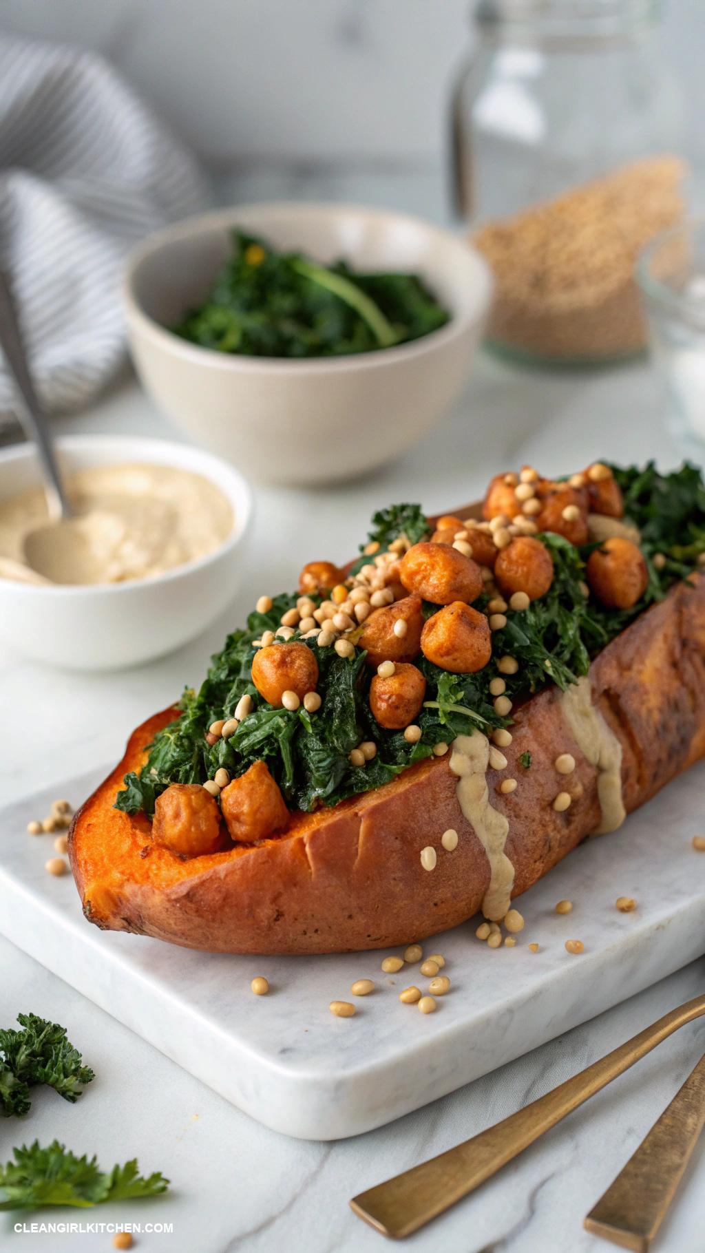 healthy kale recipes Stuffed Sweet Potatoes with Kale and Chickpeas