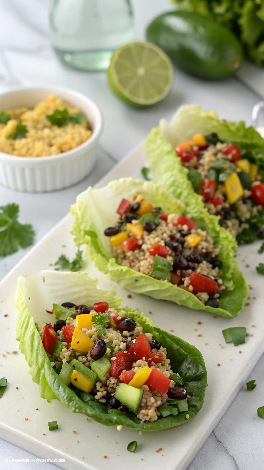 healthy lettuce recipes Quinoa and Black Bean Salad in Romane Lettuce Cups