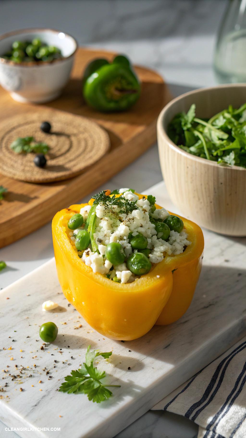 healthy peas recipes Pea and Feta Stuffed Bell Peppers