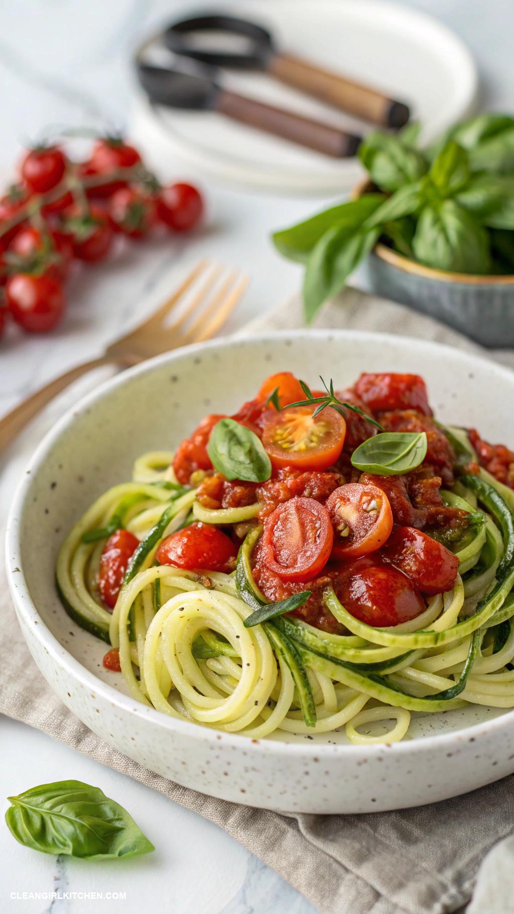 healthy tomato recipes Zucchini Noodles with Cherry Tomato Sauce