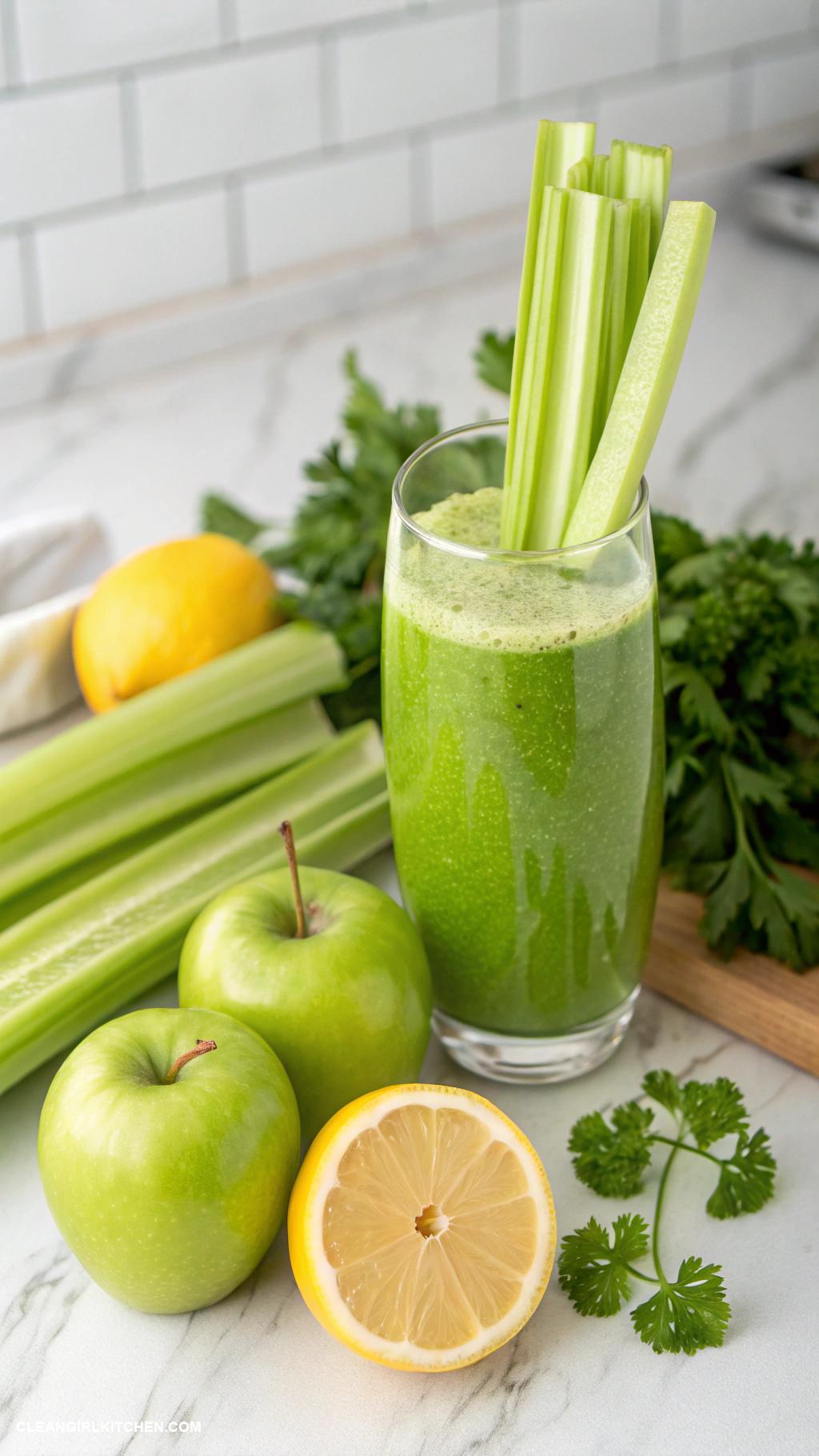 juice cleanse recipes Celery Green Juice 5 stalks of celery 2 green apples 1 lemon small handful of parsley