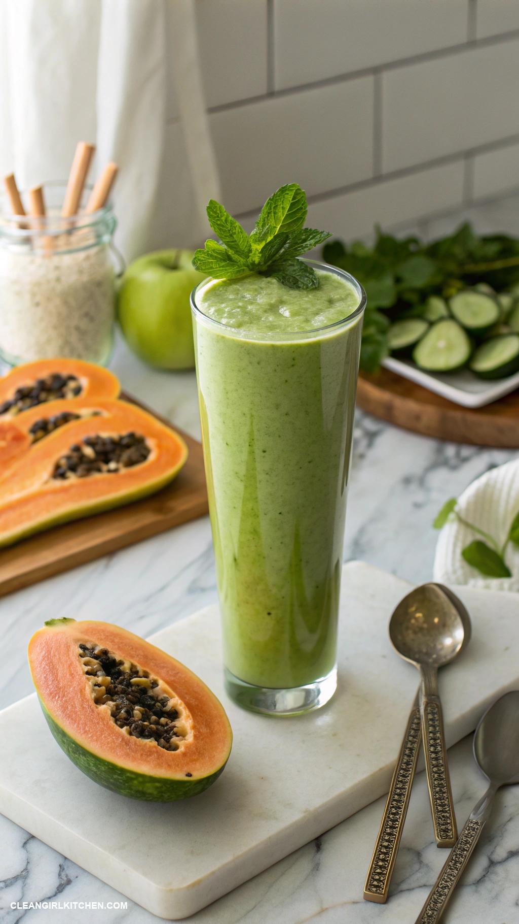 papaya smoothie recipes Green Papaya Smoothie Mix unripe papaya with kale green apple and cucumber for a green boost