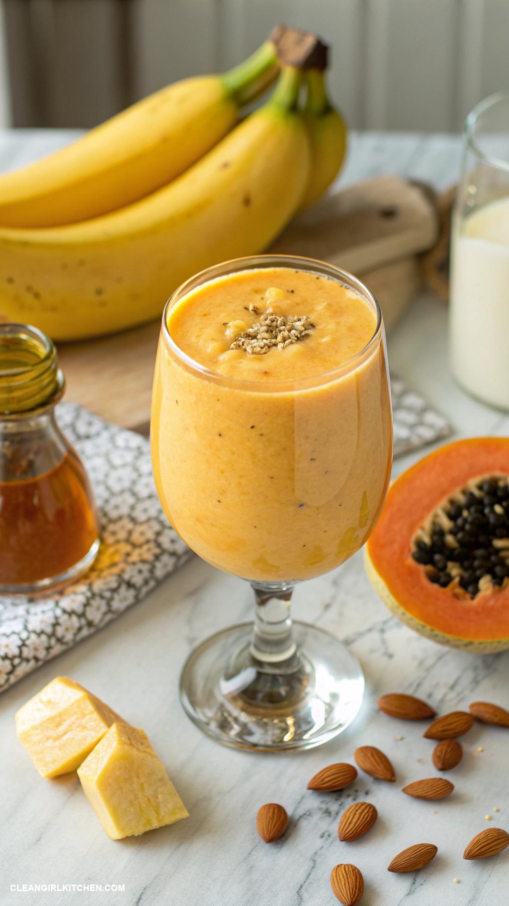 papaya smoothie recipes Papaya Banana Bliss Mix papaya banana almond milk and a dash of vanilla extract for a creamy smoothie