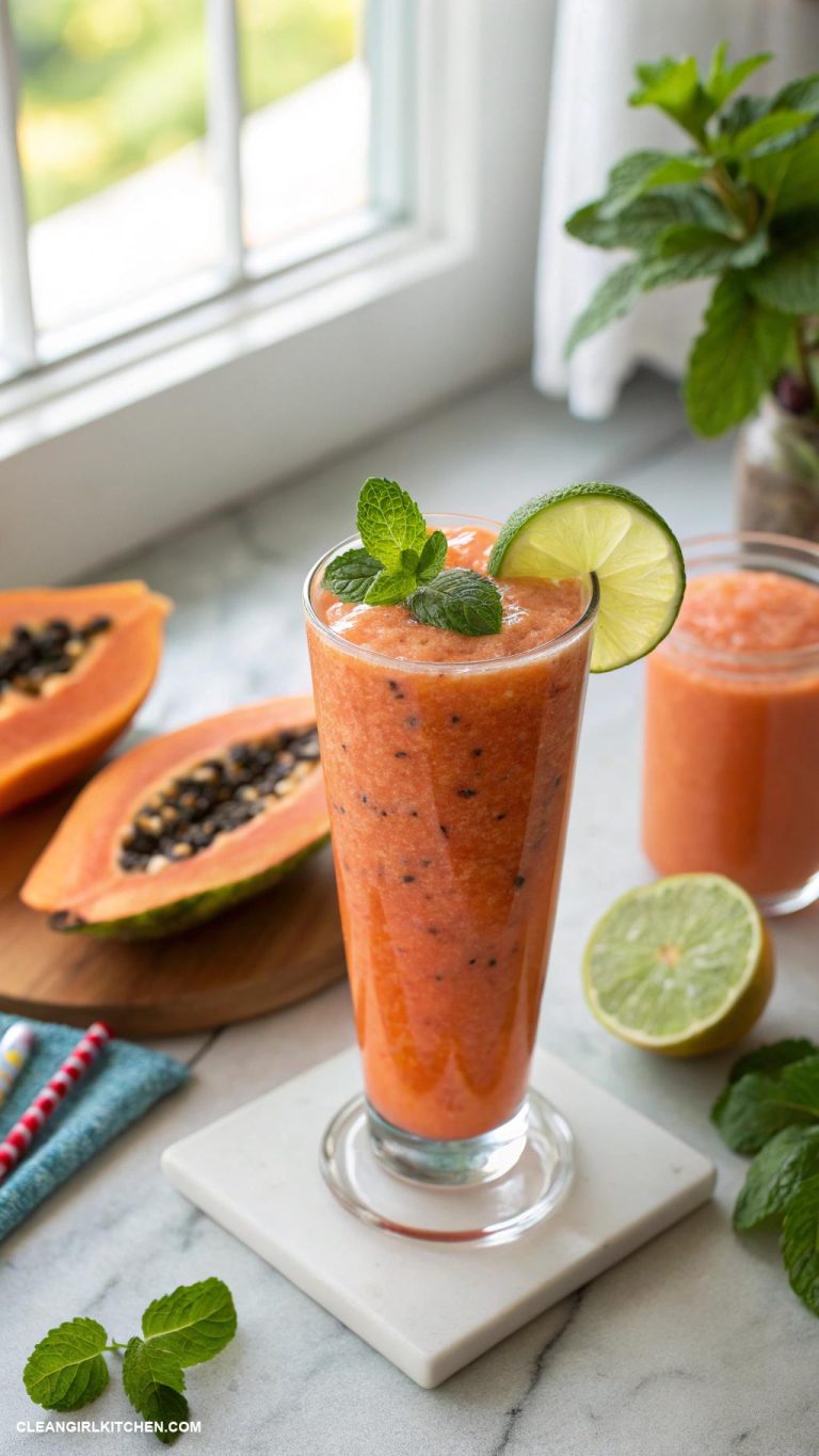 papaya smoothie recipes Papaya Mint Refresher Blend papaya with fresh mint leaves lime juice and coconut water for a refreshing drink