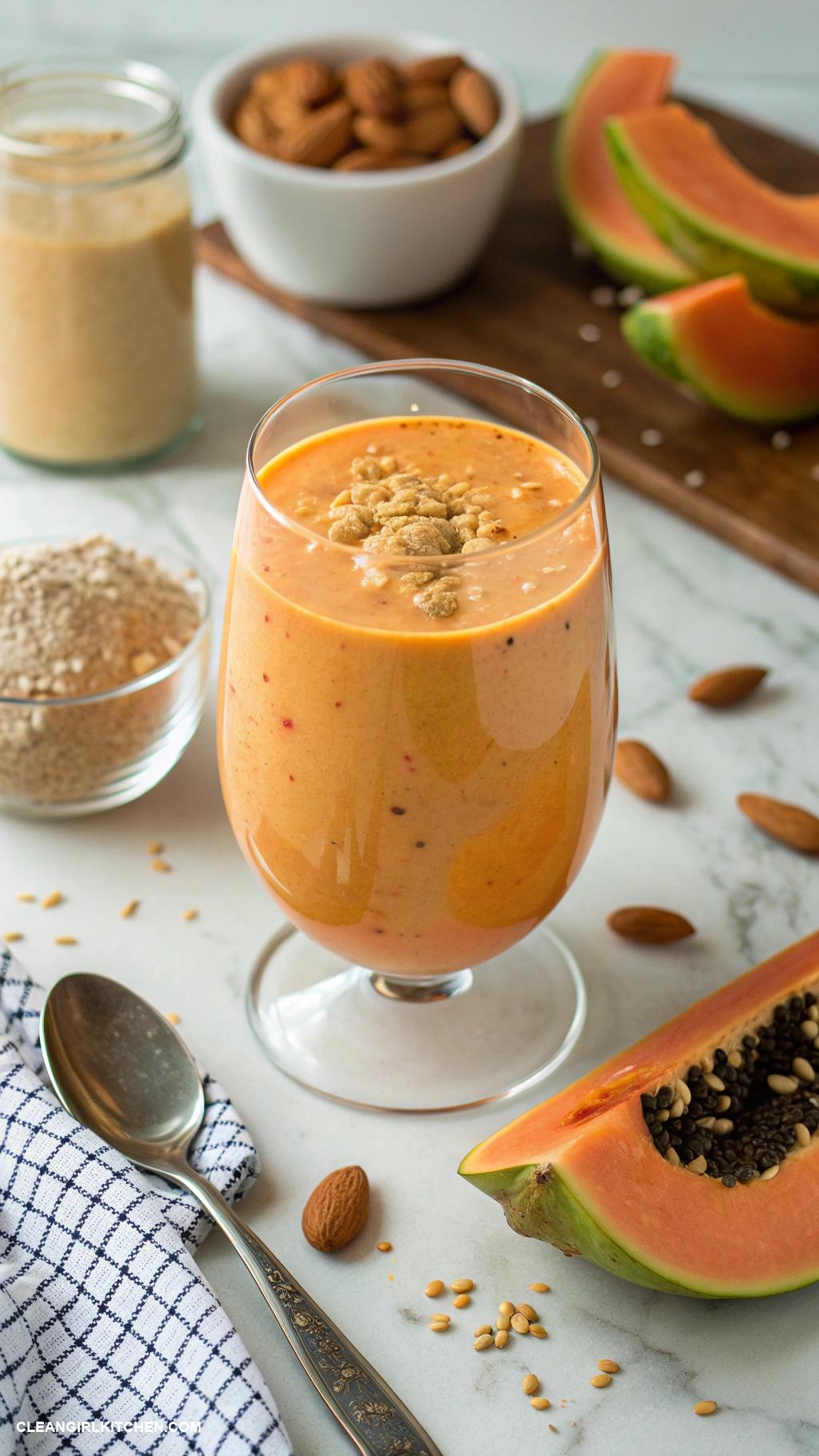 papaya smoothie recipes Papaya Protein Shake Combine papaya with protein powder almond milk and a tablespoon of peanut butter for a post workout treat