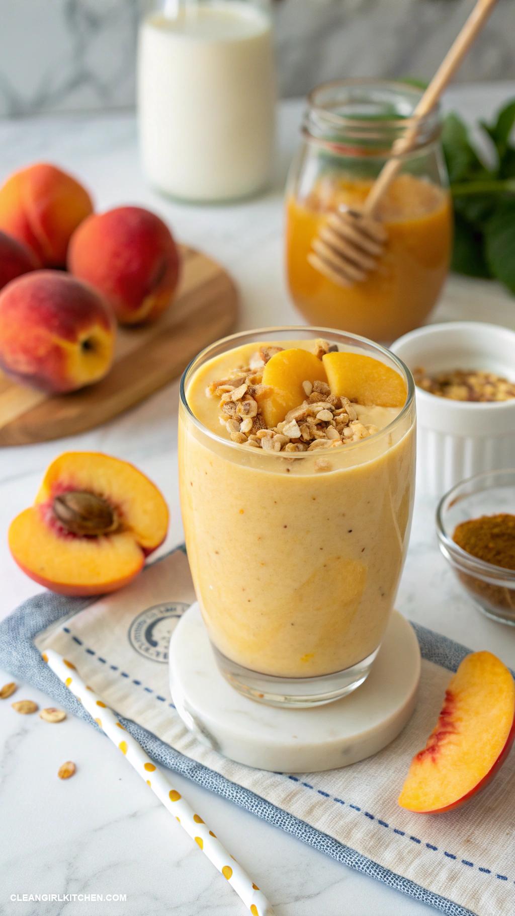 peach smoothie recipes Classic Peach Smoothie Blend ripe peaches Greek yogurt honey and almond milk for a refreshing drink